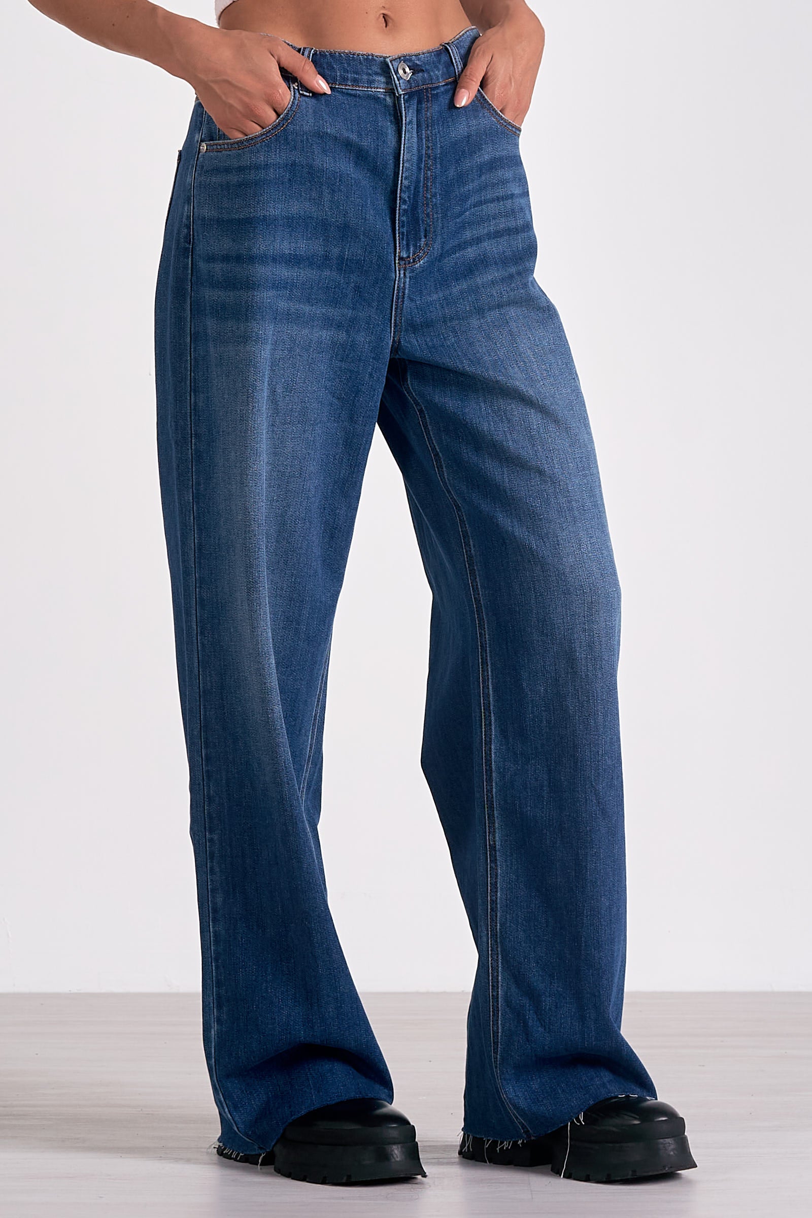 Blue Wash Wide Leg Jeans for Women - High Waisted Comfort Denim Pants - Perfect for Casual Outfits & Boho Style