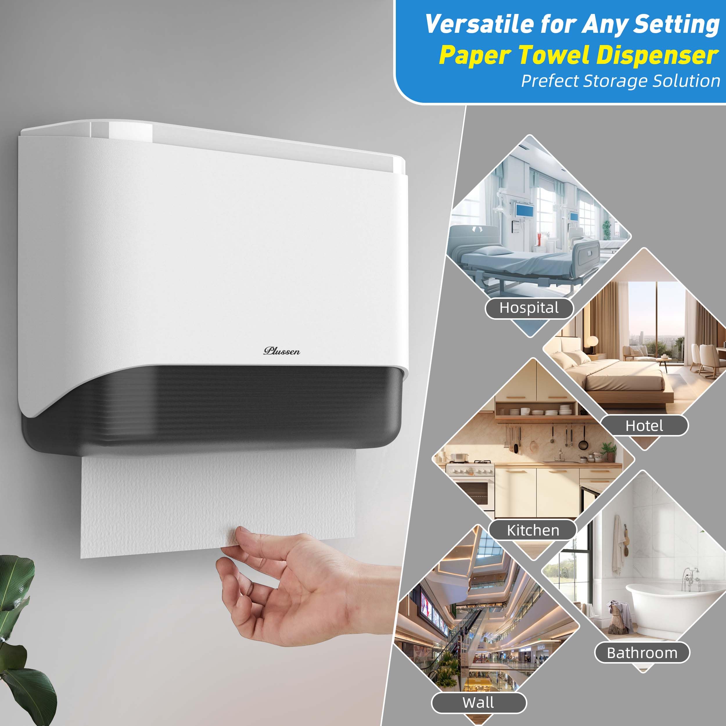 Commercial Paper Towel Dispenser Wall Mount with Lock - Universal Multifold/Tri-Fold Hand Towel Holder - Compact Bathroom Tissue Dispenser for Kitchen, Office & Public Restrooms (White, 1 Pack) - Ideal for High-Traffic Areas & Hygiene Maintenance
