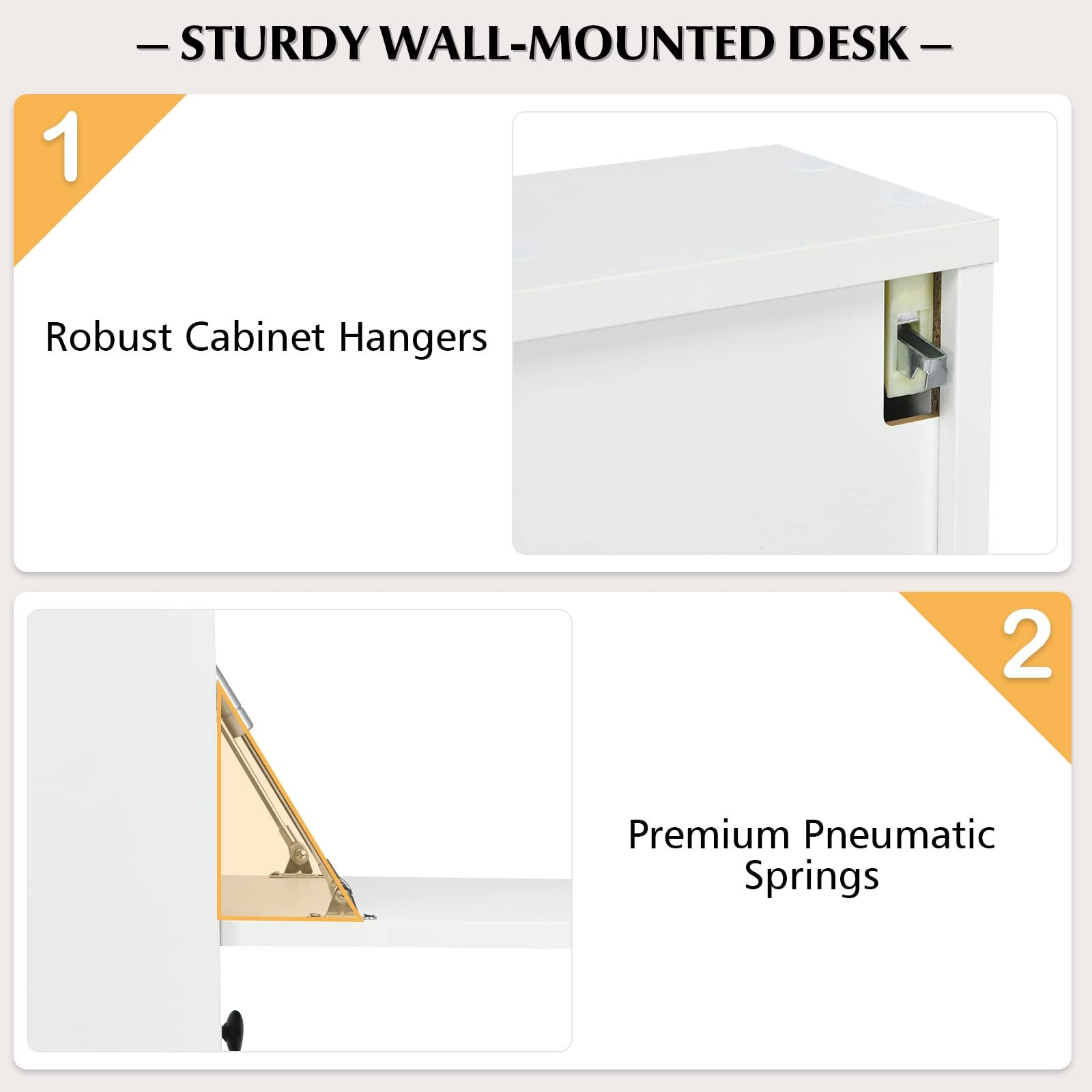 Wall Mounted Floating Desk - Foldable Computer Desk with Storage Shelves & Drawer, Space Saving Wall-Mounted Writing Desk for Small Spaces | Perfect for Home Office, Dorm Room & Studio (White)