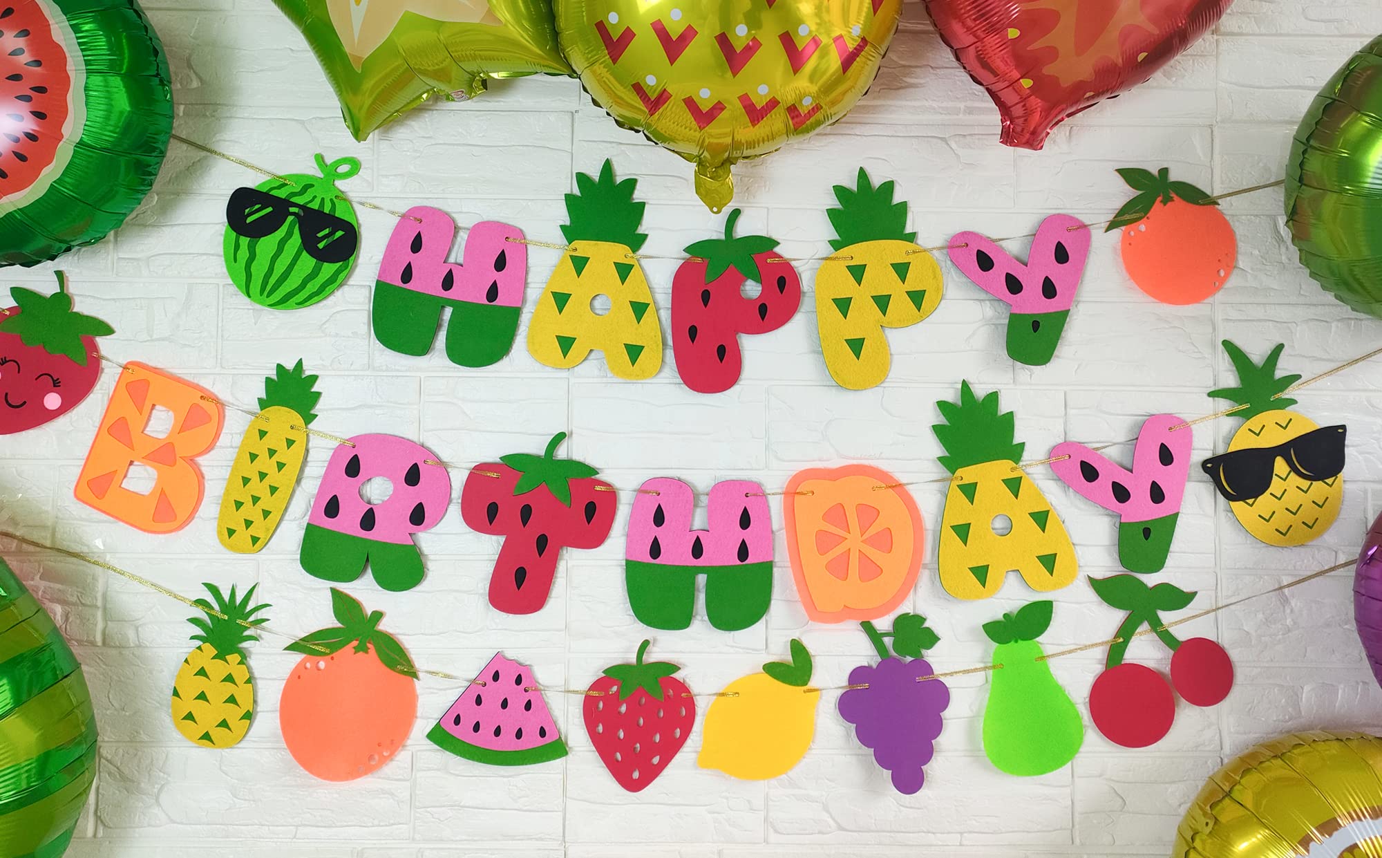 Fruit Theme Birthday Party Decorations - Happy Birthday Felt Banner & Garland with Fruit Patterns for Summer Parties, Baby Showers, Kids Celebrations - Perfect for Indoor and Outdoor Decor
