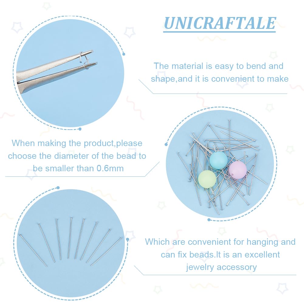 UNICRAFTALE 1000Pcs Stainless Steel Flat Head Pins 30mm - Straight Head Metal Eye Pins for Jewelry Making, DIY Crafts, Beading Projects - Perfect for Earrings, Necklaces & Bracelets