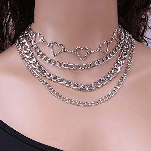 FXMimior 4-Tier Silver Boho Layered Necklace Set - Stackable Circle Bar Choker Necklaces for Women & Girls | Minimalist Punk Jewelry for Casual, Party & Everyday Wear
