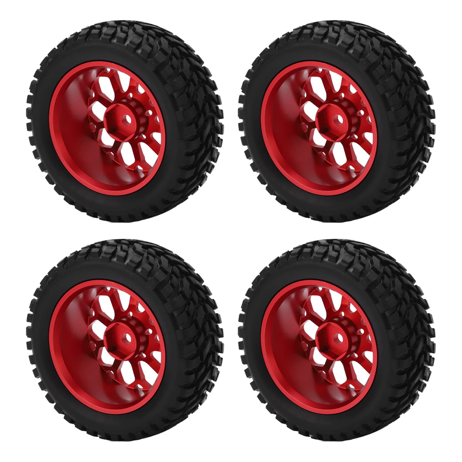 Demeras 1/10 Scale RC Car Wheels & Tires - High Grip 12mm Rubber Tires with Strong Cushioning for On-Road Racing Cars (Red) | Perfect for Competitive RC Racing, Drifting & Hobbyist Use
