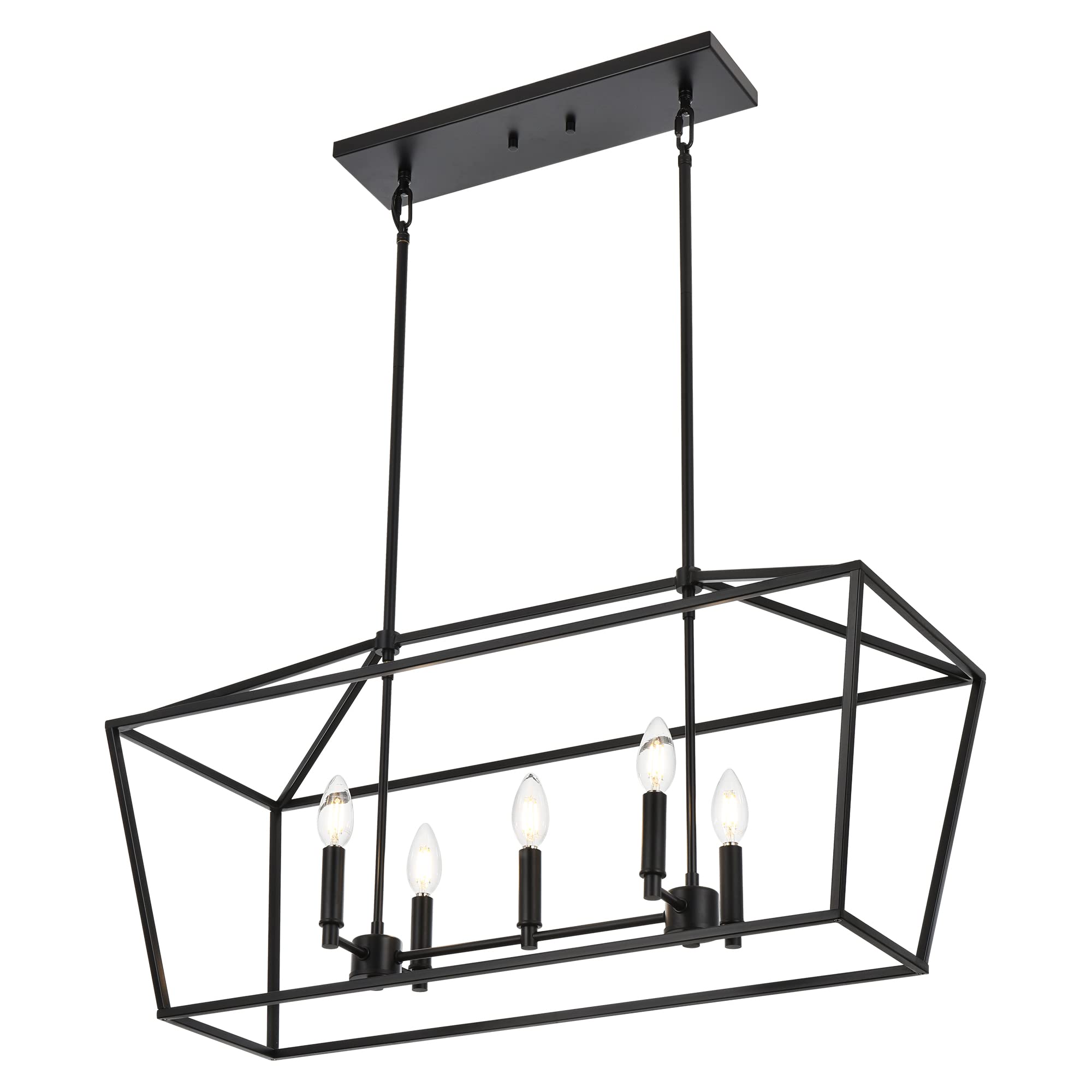 Melucee 5-Light Linear Kitchen Island Chandelier - Traditional Farmhouse Style Matte Black Pendant Lighting with E12 Base | Perfect for Dining Room, Foyer & Restaurant Decor