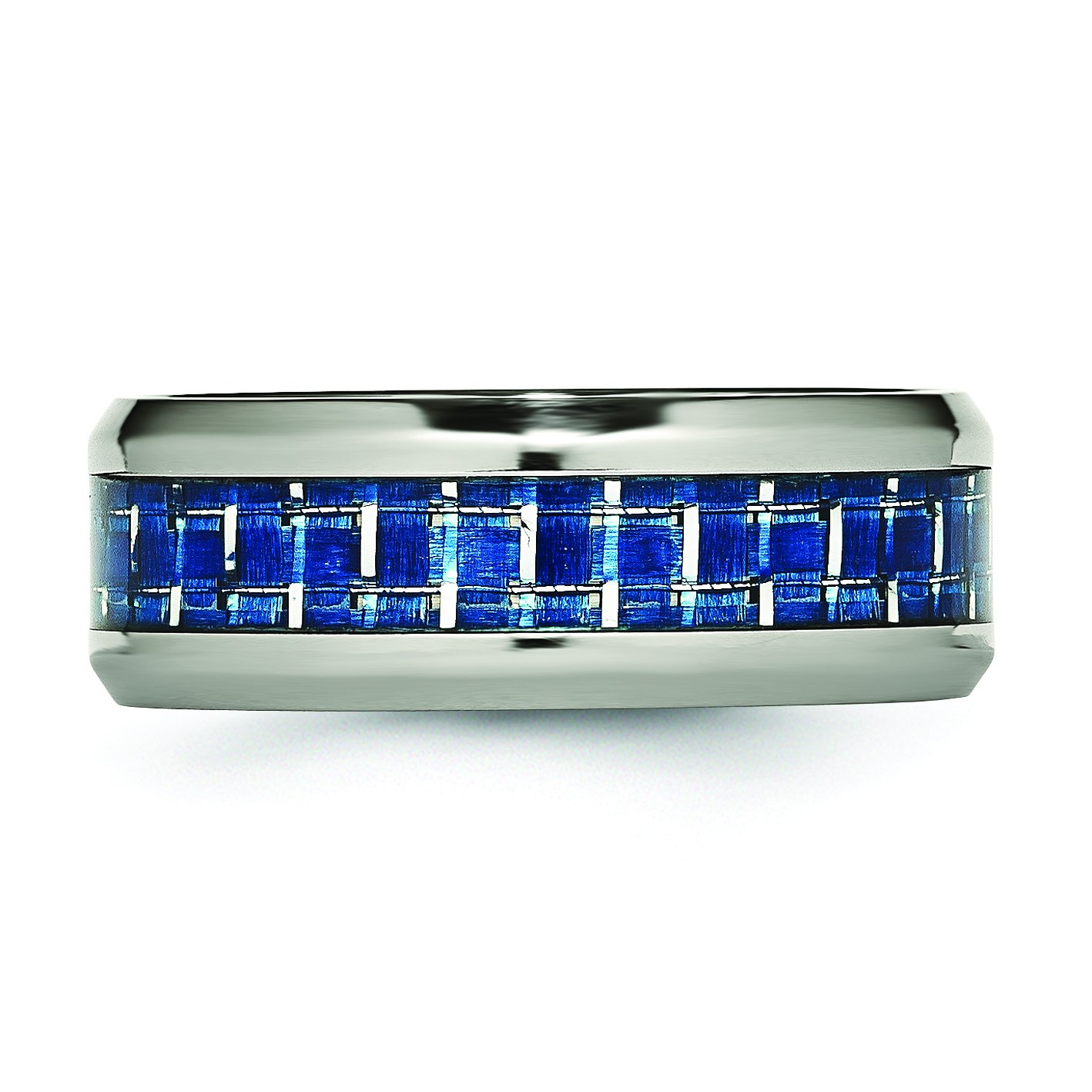 8mm Titanium Wedding Band - Light Blue & White Carbon Fiber Ring for Men