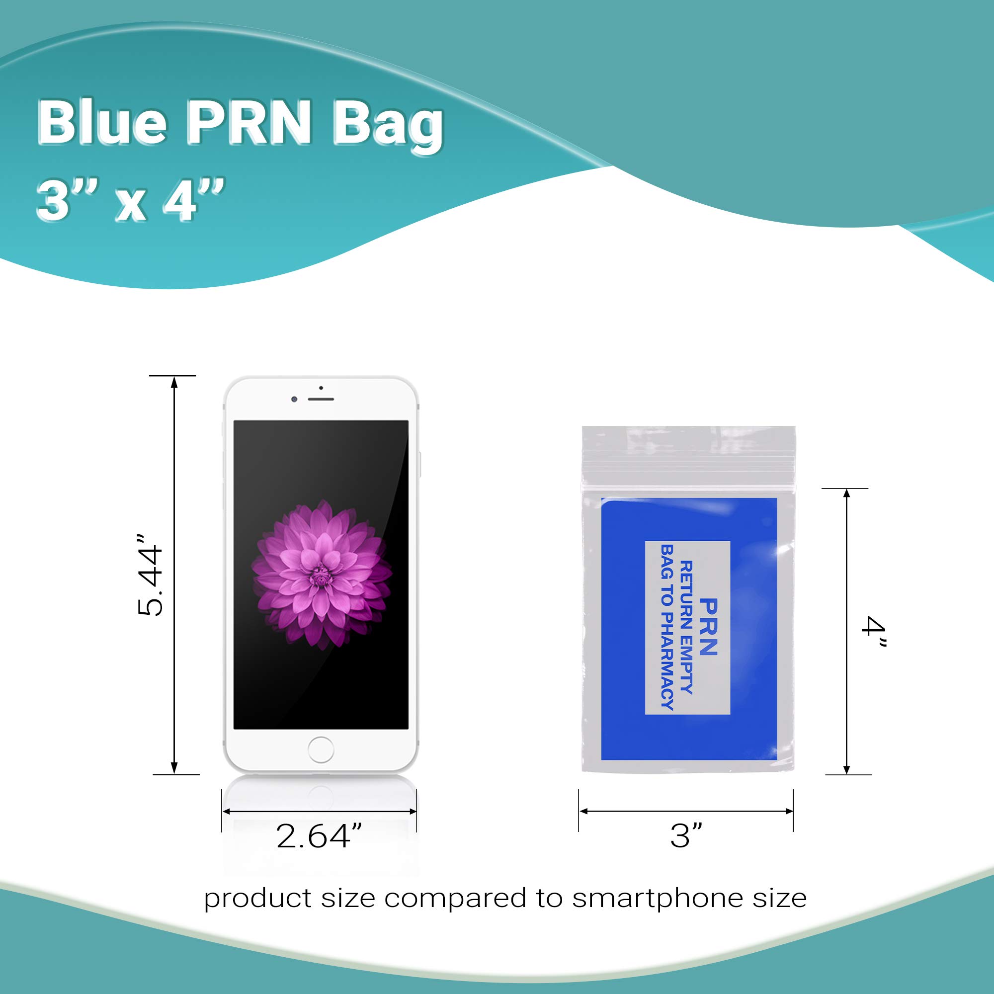 1000 Pack Blue PRN Bags 3x4 Inch - 2 Mil Thick Clear Zipper Printed Polyethylene Bags with Secure Seal Closure | Medical Storage Bags for Pharmacy, Infirmary, Hospital & Home Healthcare Supplies