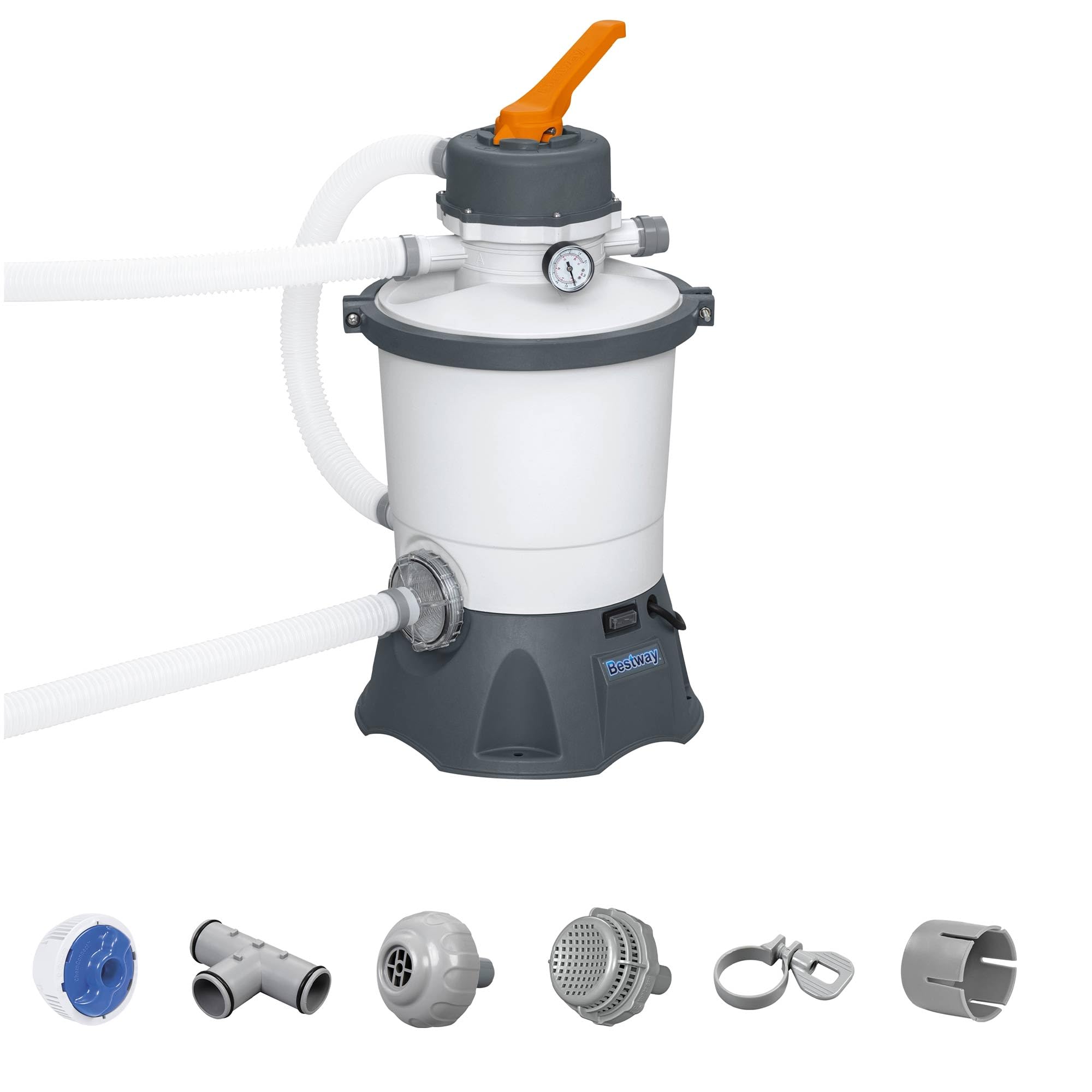 Bestway Flowclear 800 Gallon Sand Filter Pump for Above Ground Pools - Includes ChemConnect Chemical Dispenser, Pre-Filter Strainer & Top Flange Clamp - Easy Maintenance & Crystal Clear Water - Perfect for Backyard, Inflatable & Frame Pools (White)