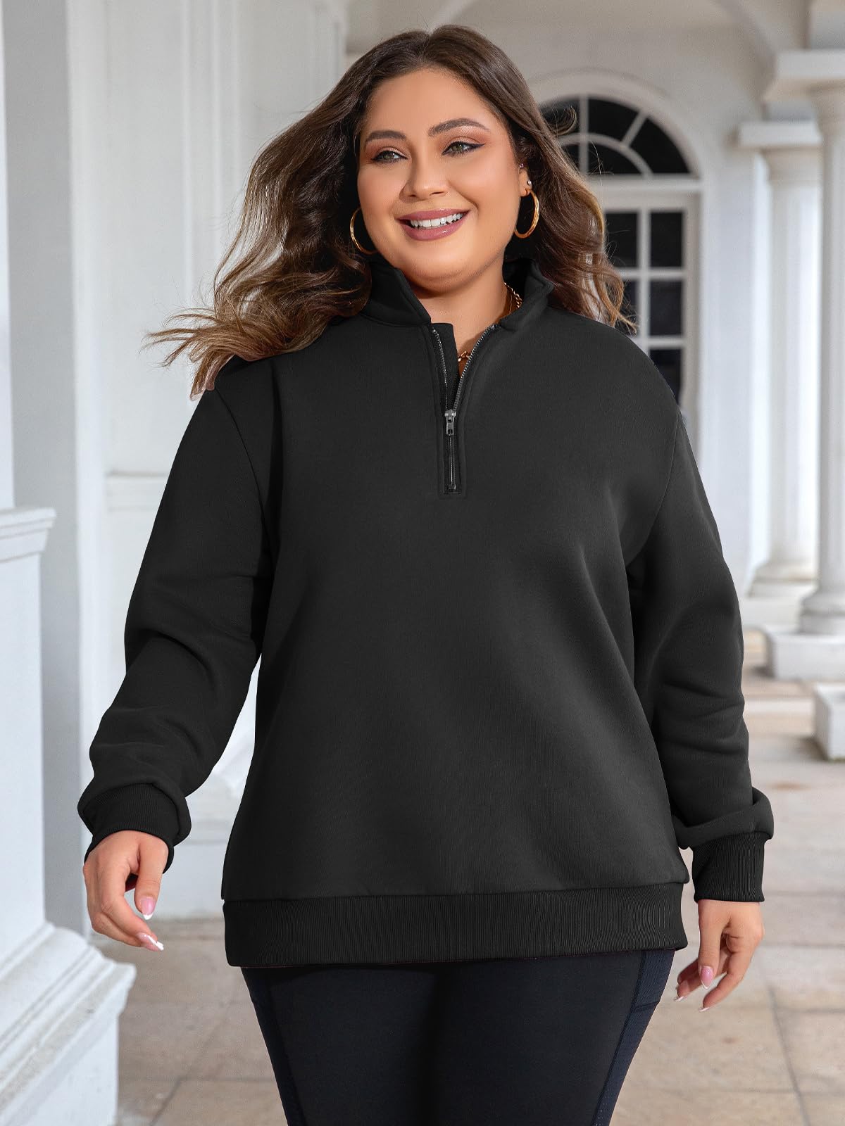 Women's Plus Size Half Zip Pullover Long Sleeve Oversized Sweatshirt Drop Shoulder Hoodie - Y2K Fashion for Teen Girls | Casual Loungewear, Streetwear & Winter Layering