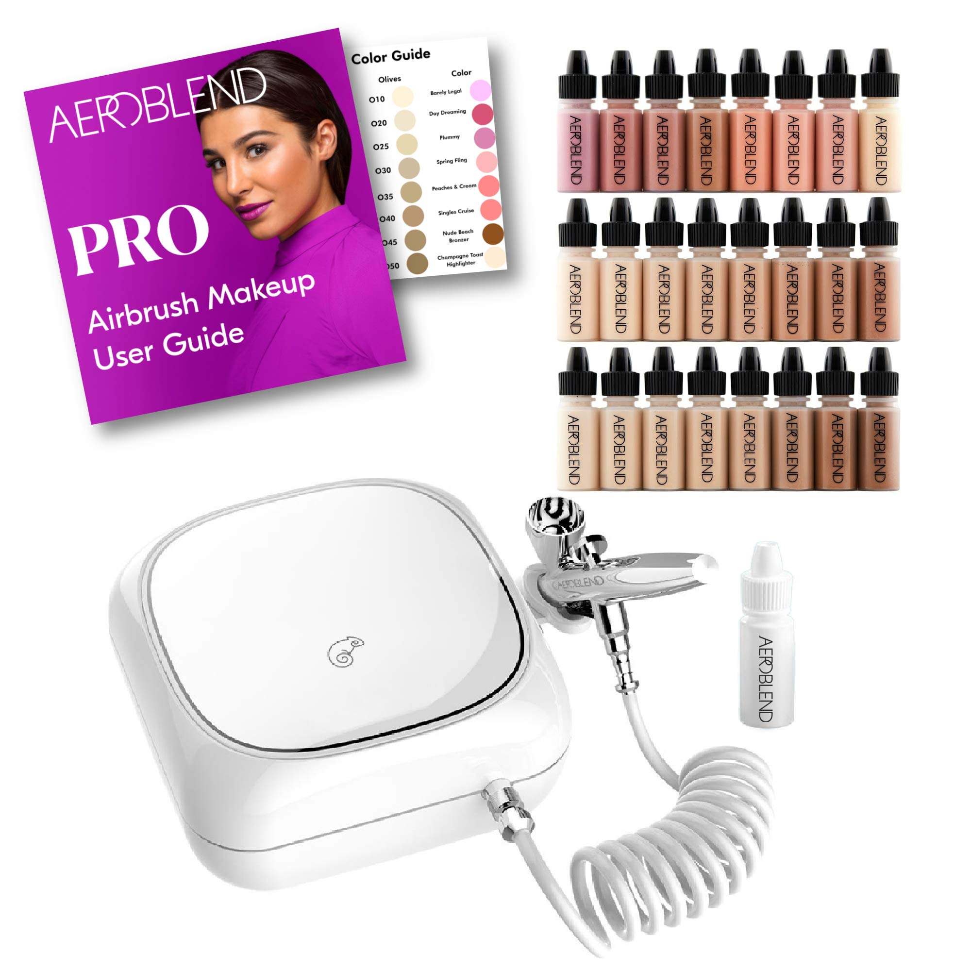 Aeroblend Airbrush Makeup PRO Starter Kit - Professional Cosmetic Airbrush System with 24 Colors - Perfect for Bridal, Halloween & Special Effects Makeup