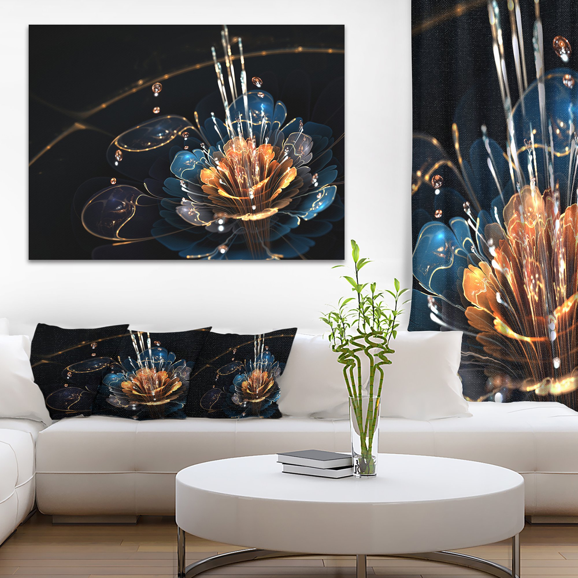 Orange Blue Flower with Water Drops Floral Art Canvas Print - Vibrant Wall Decor for Living Room, Bedroom & Office