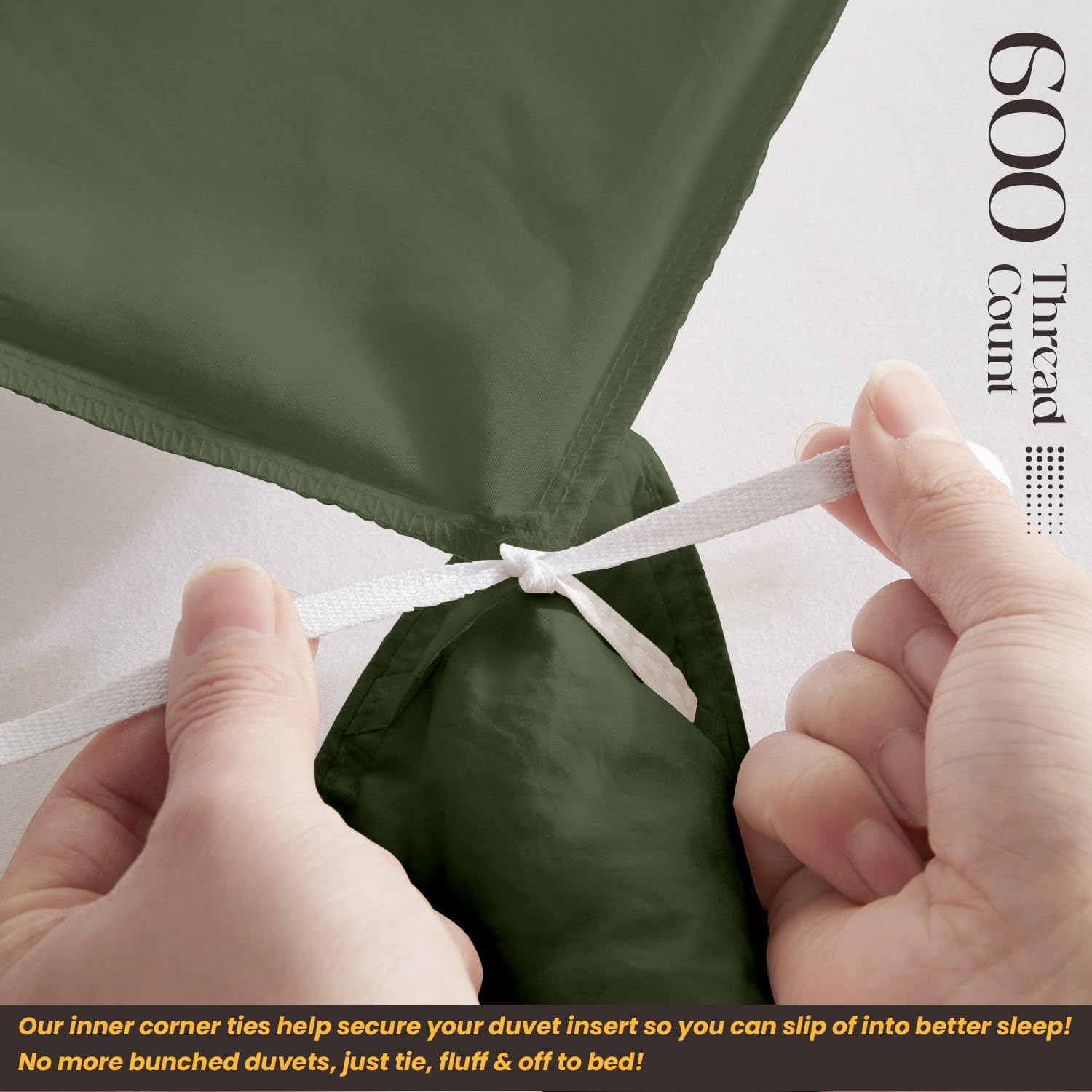 Premium 600 Thread Count King/Cal King Size Duvet Cover Set - 3 Piece Soft & Breathable Bedding with Zipper Closure & Corner Ties - Moss Green - Perfect for Luxury Bedrooms, Guest Rooms & Hot Sleepers