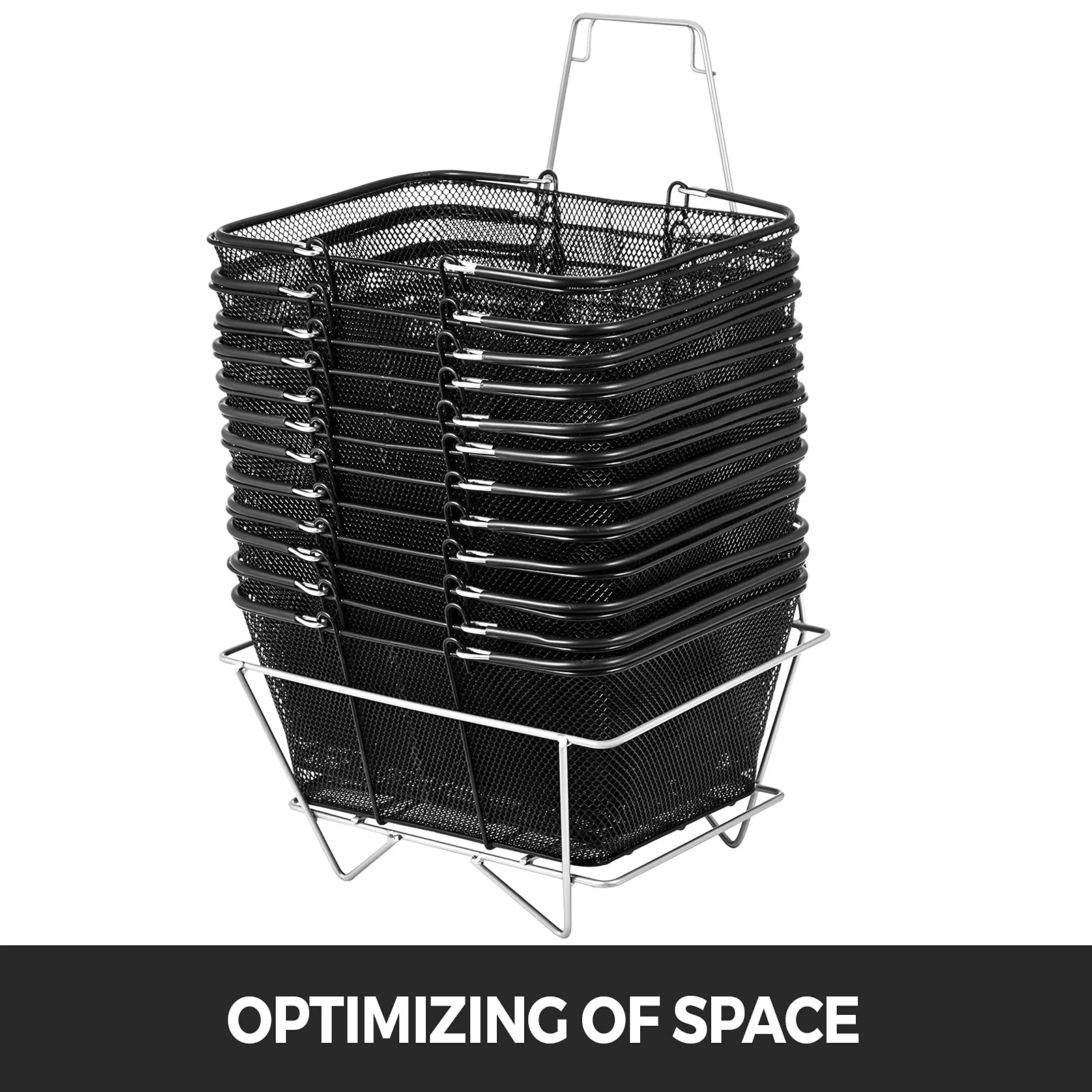 VEVOR 12-Pack Black Metal Shopping Baskets with Handles - Portable Wire Mesh Baskets for Supermarkets, Retail Stores & Grocery Shopping - Durable & Stylish for Home, Office & Commercial Use