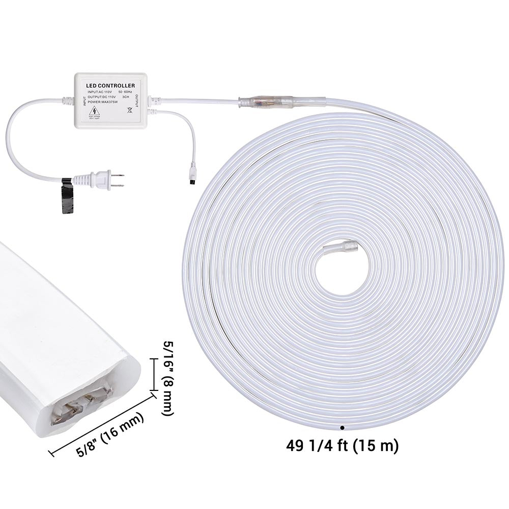 50ft Outdoor Waterproof Neon Rope Light with Remote Control - Purple LED Party Lights for Patio, Garden, Wedding & Holiday Decorations