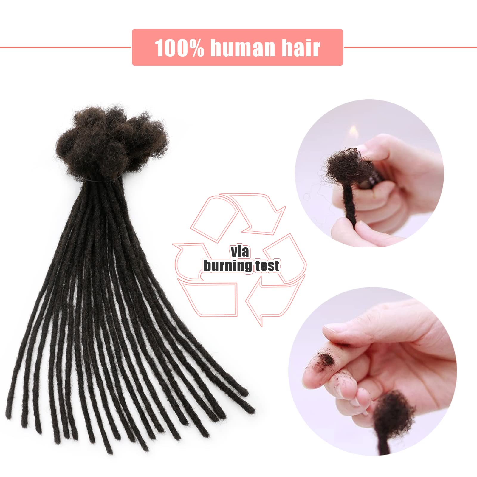 14 Inch Human Hair Loc Extensions - 60 Strands 0.4cm Full Handmade Permanent Dreadlocks - Soft Natural Black Dreads with Needle & Comb - Can Be Dyed/Bleached/Curled - Perfect for Protective Styles, Twist Outs & Natural Hair Care