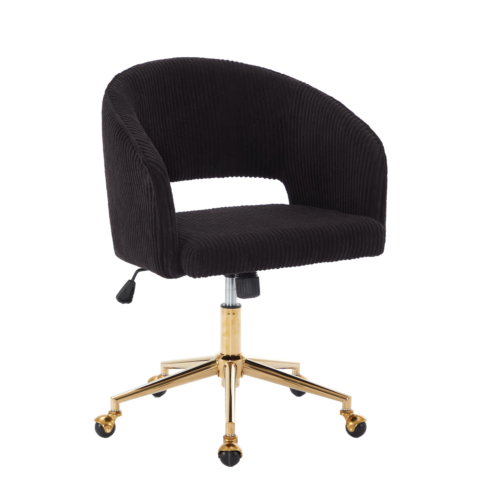 Ergonomic Swivel Home Office Chair with Corduroy Fabric & Gold Base - Modern Tufted Accent Armchair for Women & Girls - Comfortable Computer Desk Chair for Study, Work & Living Room (Black) - Perfect for Home Office, Gaming & Workspace Setup