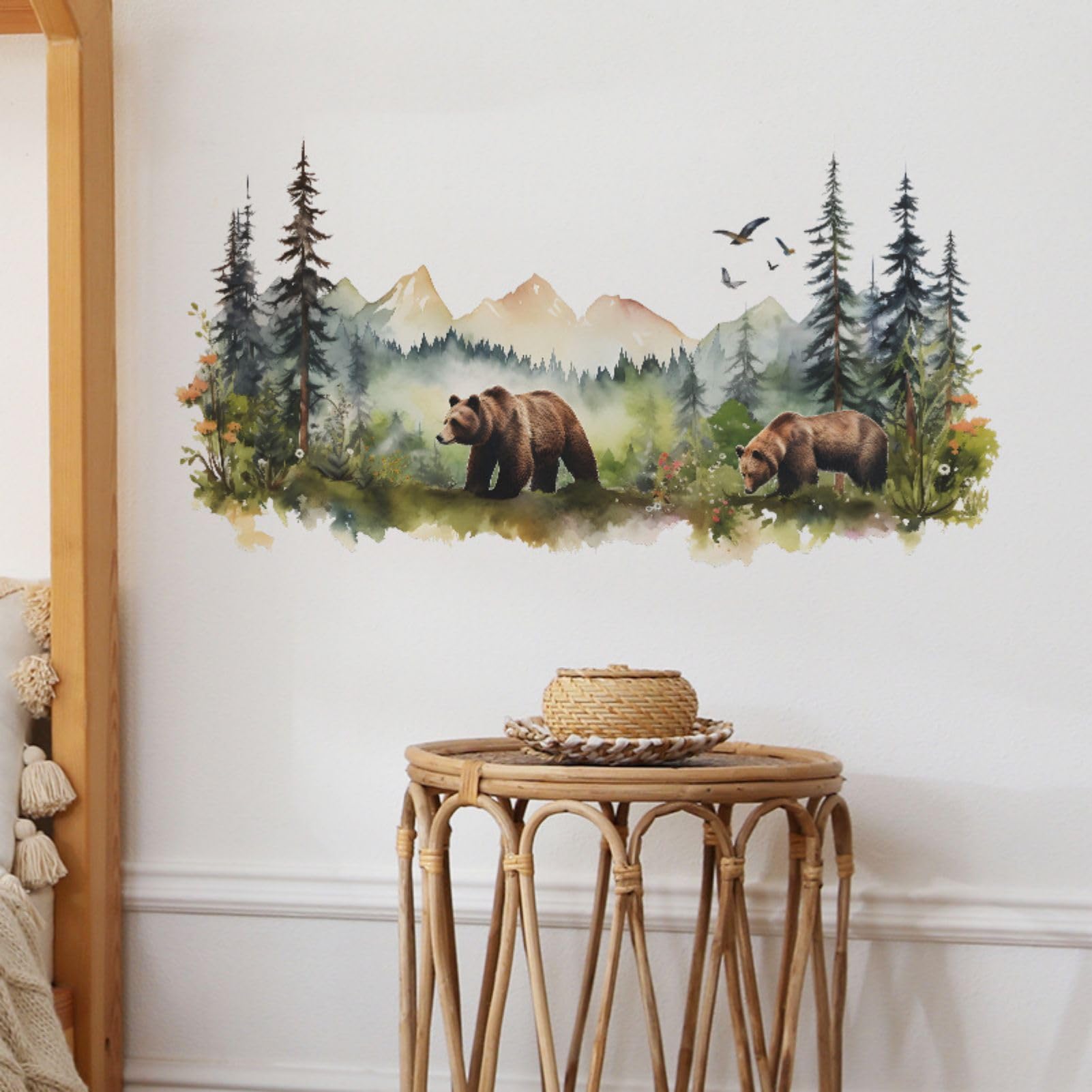 Eutecado Wild Jungle Animal Wall Stickers - Mountain Forest Nursery Bedroom Decals, Vivid Bears Peel and Stick Wall Art Murals for Kids Room, Study & Living Room Decor | Perfect for Baby Rooms, Playrooms & Home Offices