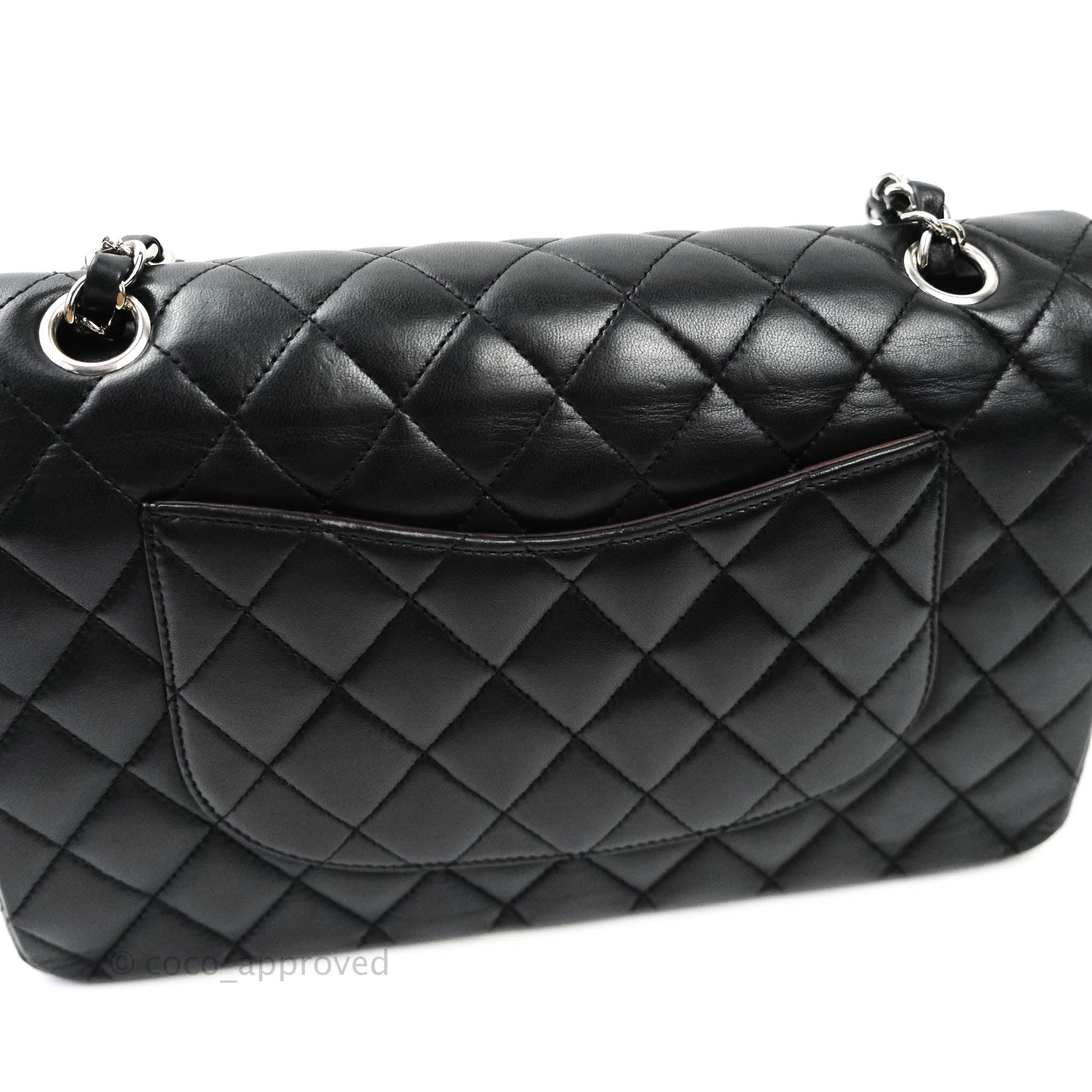 Chanel Classic Medium Double Flap Bag Black Lambskin Leather with Silver Hardware - Luxury Handbag for Women, Perfect for Date Night & Special Occasions