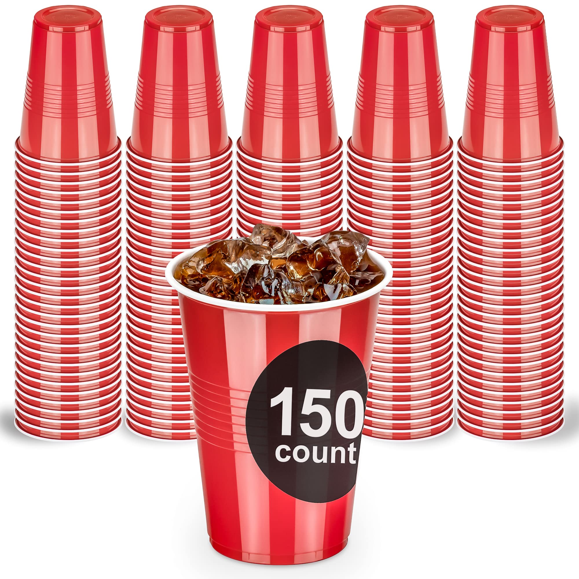 DecorRack 150-Pack 16oz Red Plastic Party Cups - BPA Free, Stackable & Reusable Disposable Drinking Cups for Birthday, Picnic, BBQ, Indoor & Outdoor Events - Perfect for Beverages, Beer, Cocktails & Social Gatherings (Red, 150 Count)