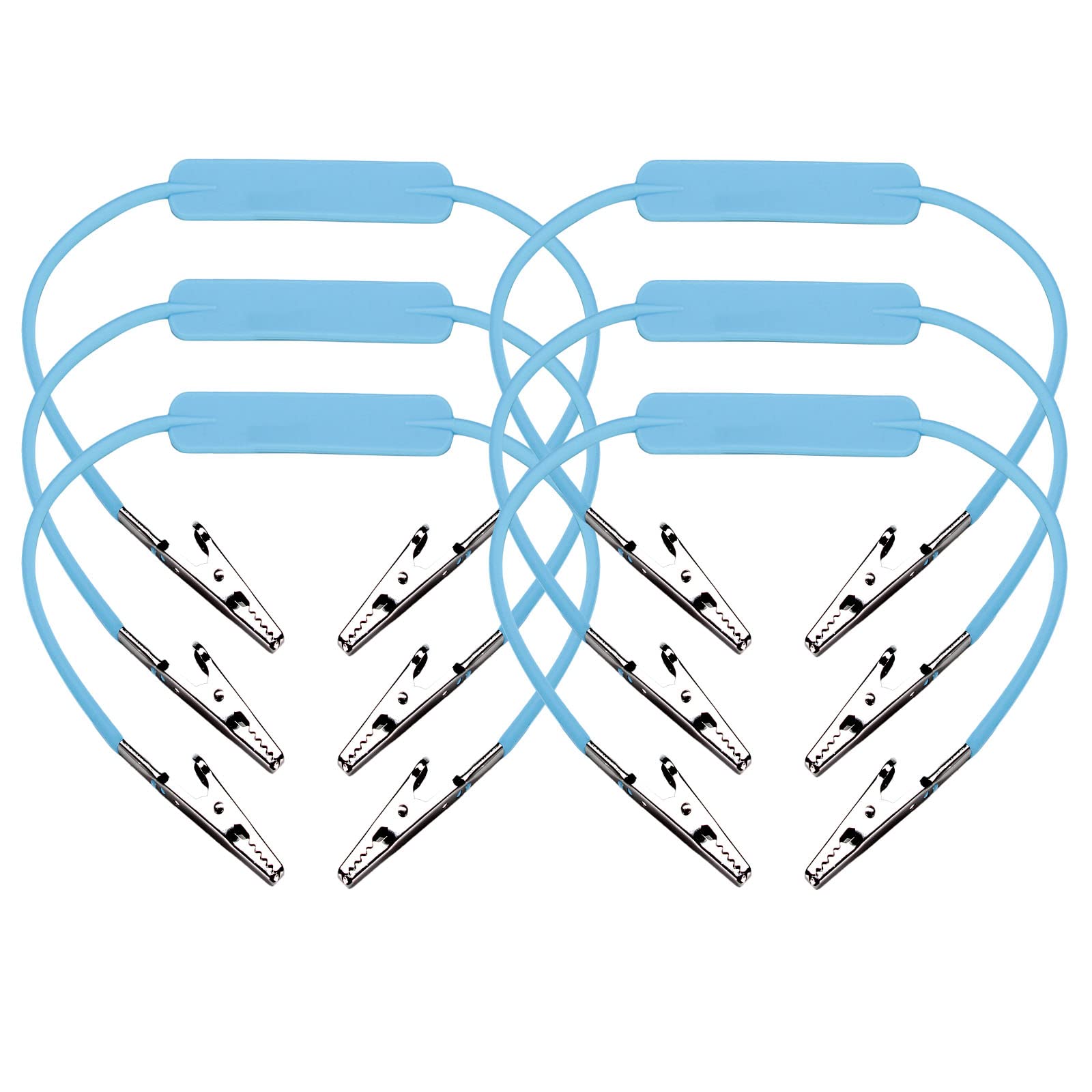 6Pcs Autoclavable Dental Flexible Medical Grade Silicone Bib Clips with Stainless Steel Alligator Clamps - Extra Wide Neck Band, Individually Wrapped (Sky Blue) - Perfect for Dental Clinics, Hospitals, and Home Care Use