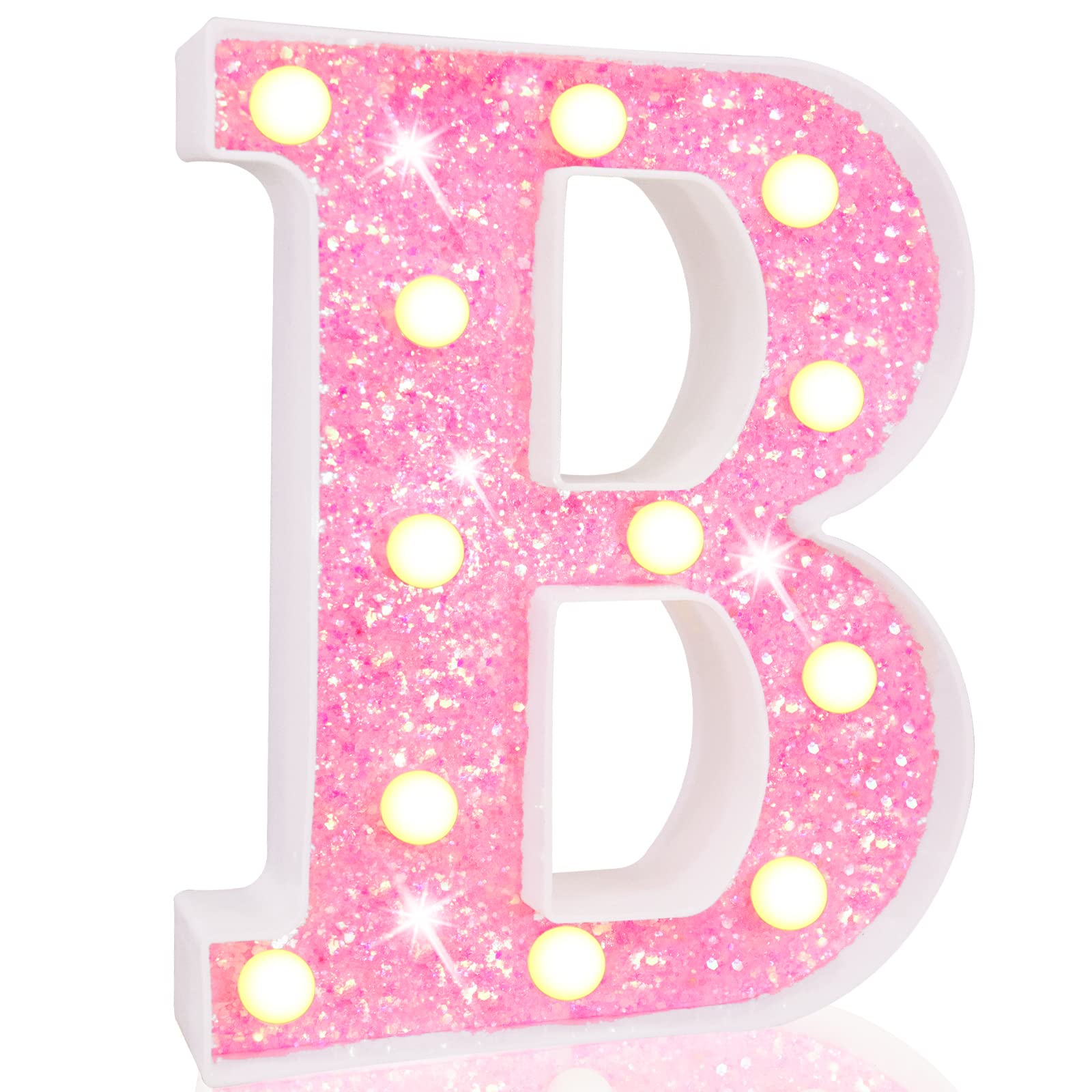 Pooqla LED Marquee Letter B - Pink Glitter Alphabet Light Up Sign, Battery Powered Night Light for Birthday Party, Wedding, Home Bar, Christmas Decor, Girls Gifts - Perfect for Bedroom, Nursery & Event Decorations