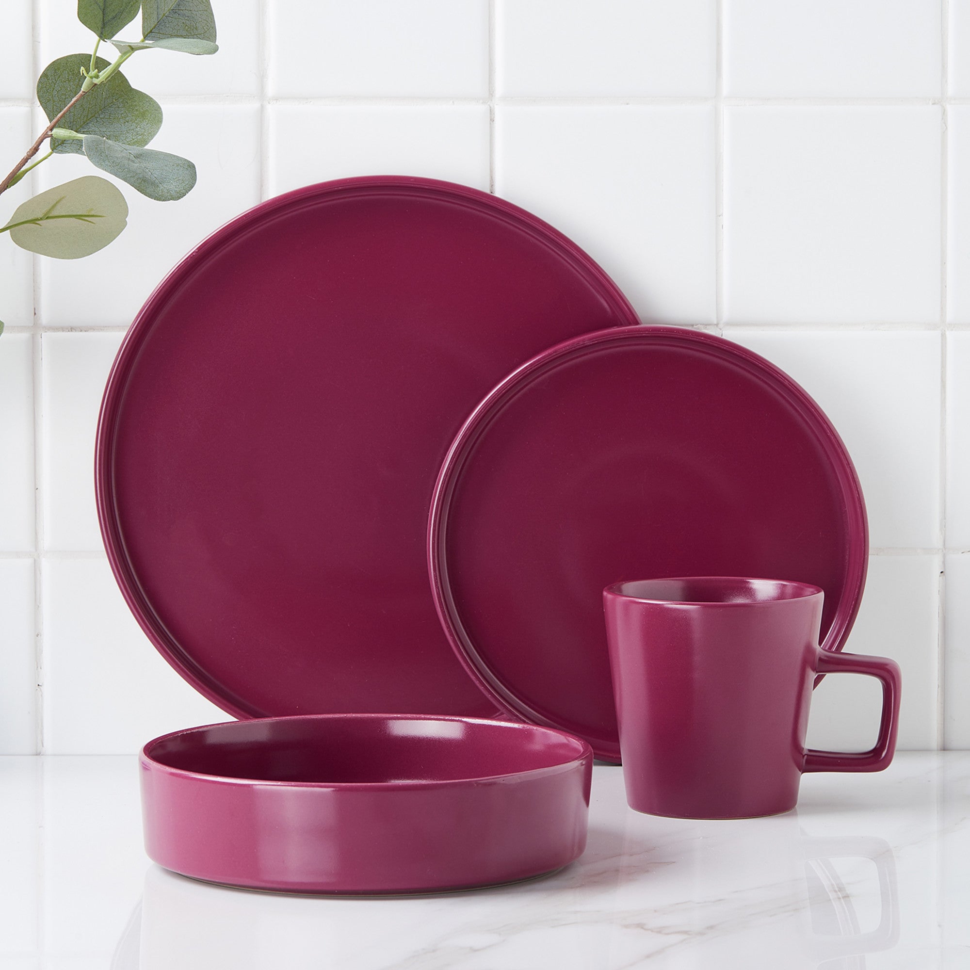 Premium Cleo Stoneware Dinnerware Set - Elegant Magenta Color, 16-Piece Set for Stylish Dining & Entertaining - Perfect for Dinner Parties, Family Gatherings & Everyday Use