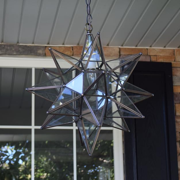 Clear 12 Inch Glass Star Pendant Lights - Modern Ceiling Lighting Fixture for Dining Room, Kitchen Island, Bedroom & Living Room Decor