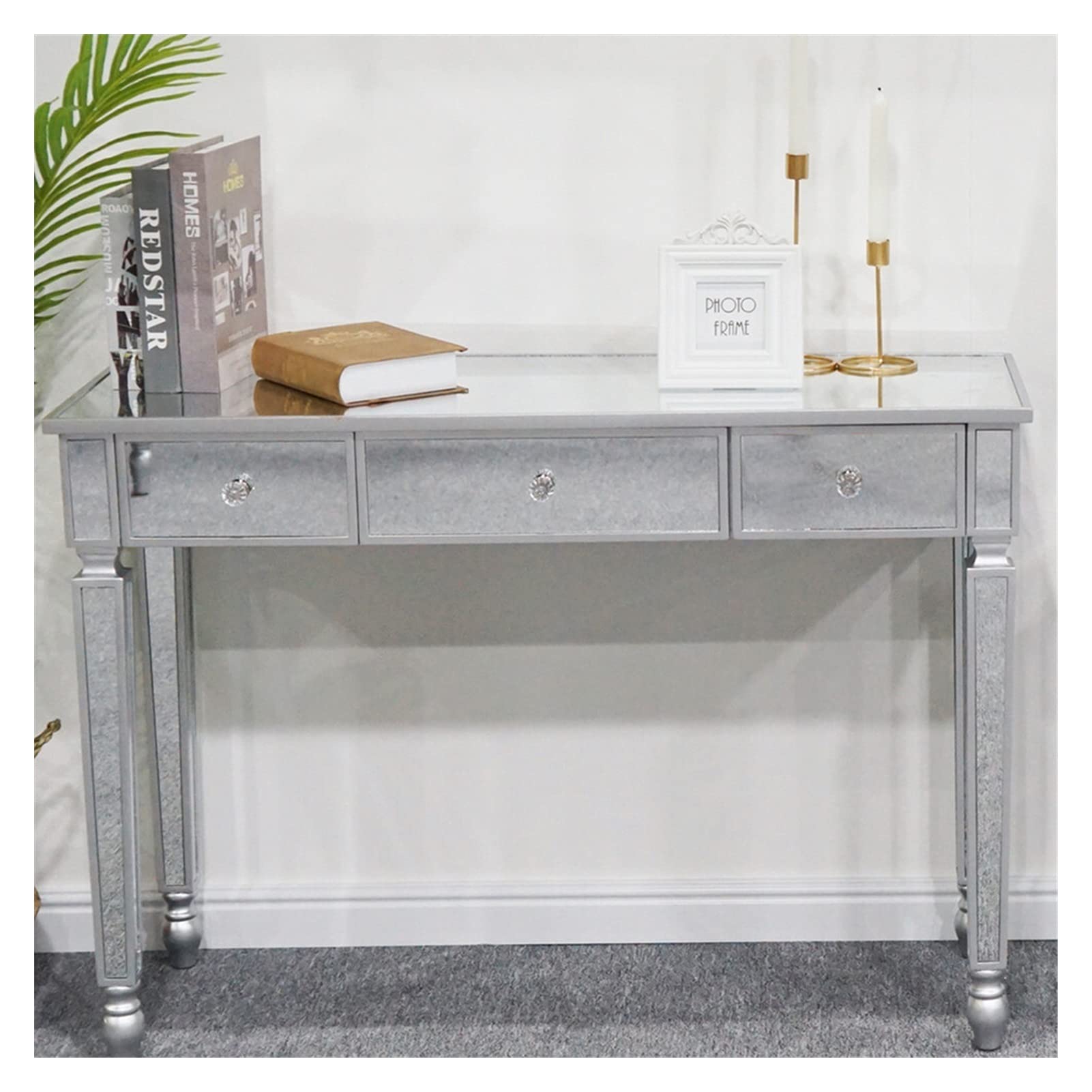 3-Drawer Vanity Table with Mirror - Silvery Makeup Dressing Desk for Bedroom