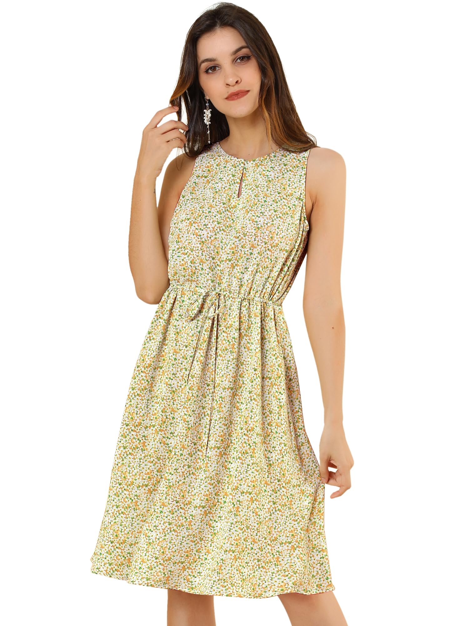 Allegra K Women's Floral Midi Dress - Sleeveless Summer Wedding Guest Dress for Easter, Parties & Special Occasions | Elegant Church Outfit & Garden Event Attire