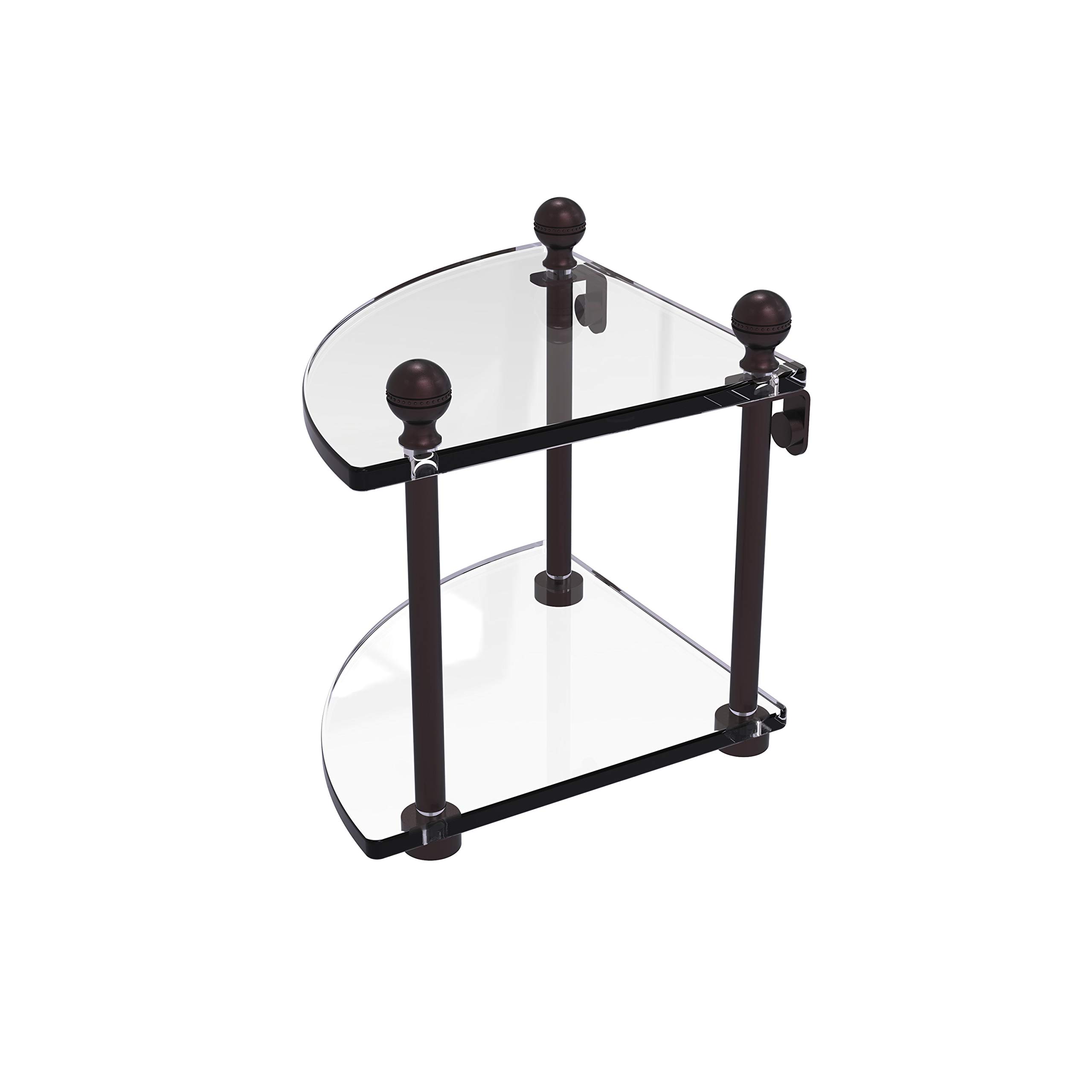 Allied Brass MA-3-ABZ Mambo Collection 2-Tier Corner Glass Shelf in Antique Bronze - Perfect for Bathroom, Kitchen, or Living Room Storage & Display