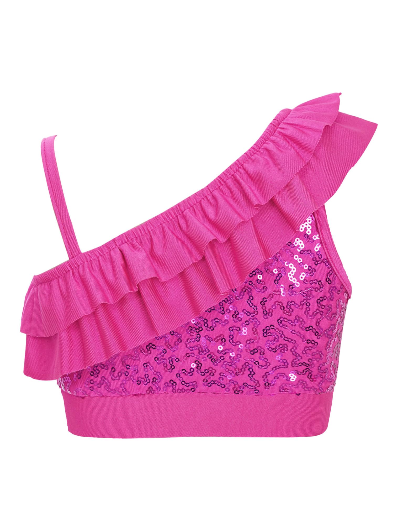 JEATHA Girls Sleeveless Sparkly Sequin Ruffled Crop Top - Dance Shirt & Summer Tank Top for Kids - Perfect for Dance Performances, Parties & Casual Wear