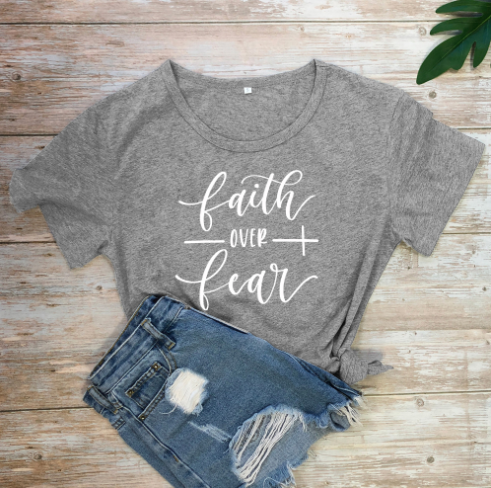 Faith Over Fear Christian T-Shirt for Women - Religious Inspirational Tee - Perfect for Church, Bible Study & Everyday Wear