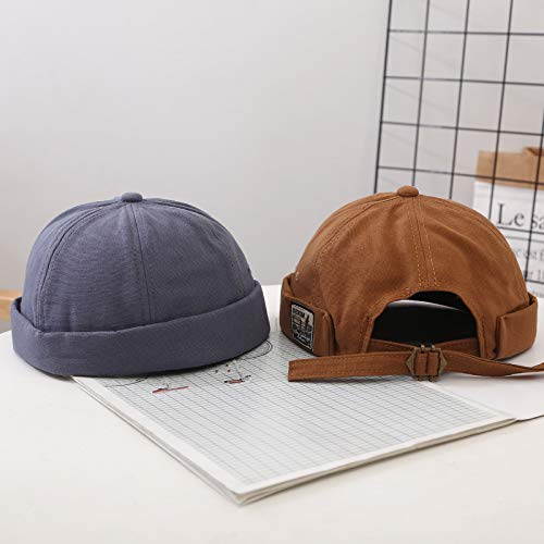 Men's Docker Cap - Adjustable Beanie Sailor Hat with Rolled Cuff - Retro Brimless Worker Hat for Outdoor Activities, Fishing & Winter Sports