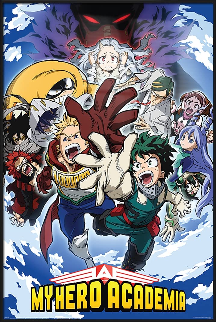 My Hero Academia Anime Poster - 24x36 Inch Framed Manga Wall Art Decor for Bedroom, Living Room & Office - All Might & Deku Action Scene