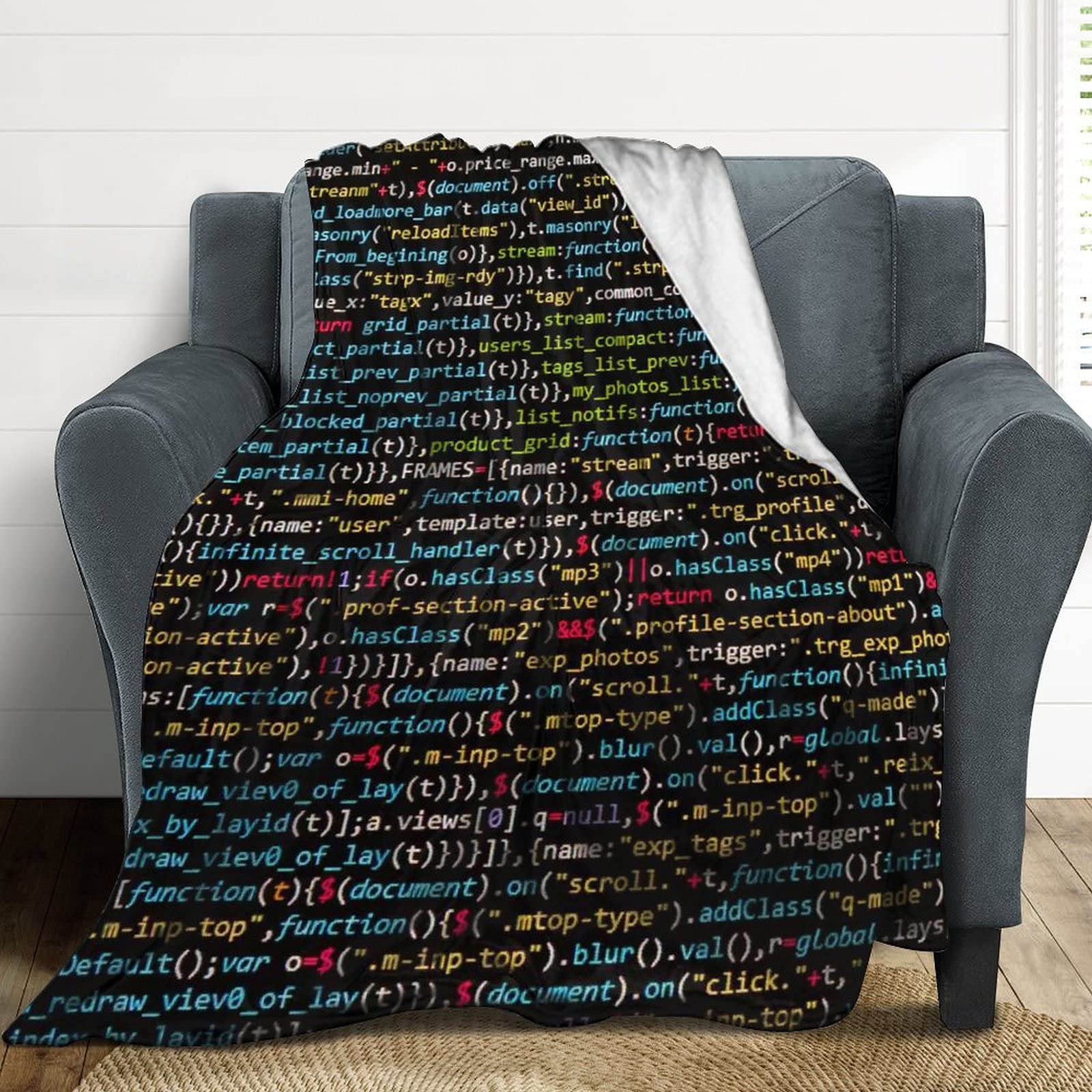 Funny Programmer Code Custom Flannel Throw Blanket - 40x50 Inches Soft Cozy White Blanket for Bed, Couch, Sofa, Office & Camping - Perfect Gift for Developers & Tech Lovers
