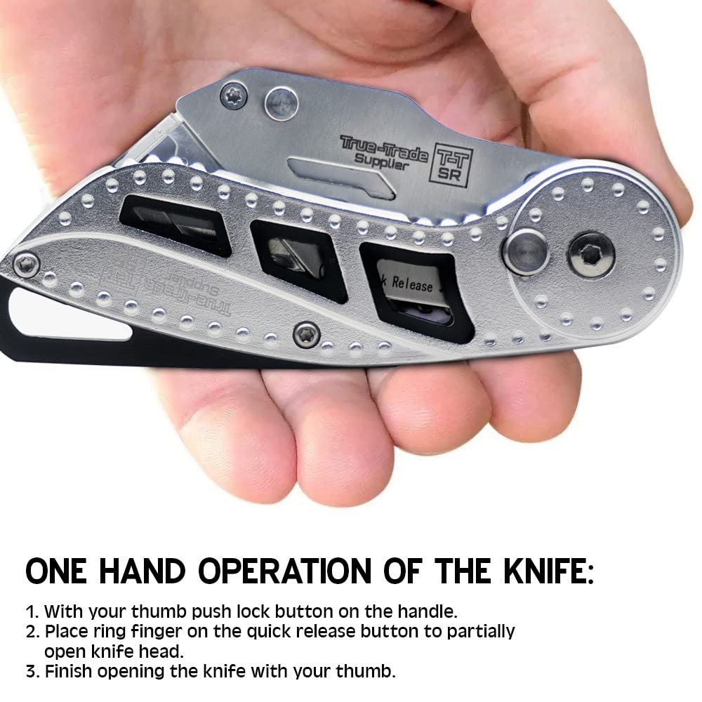 Heavy Duty Folding Utility Knife with Maintenance Tool - Stainless Steel Box Cutter with Nylon Holster & Belt Clip - Durable Roofing Knife with 1-Year Warranty - Perfect for Construction, DIY Projects, and Packaging Work