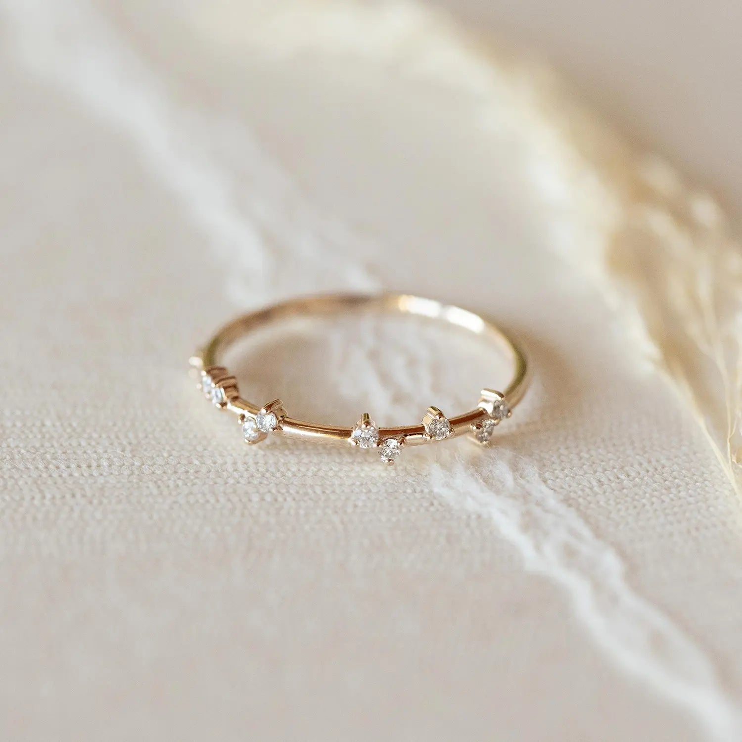 14K Yellow Gold Milky Way Ring with White Diamonds - Elegant Celestial Jewelry for Women, Perfect for Anniversaries, Engagements & Special Occasions