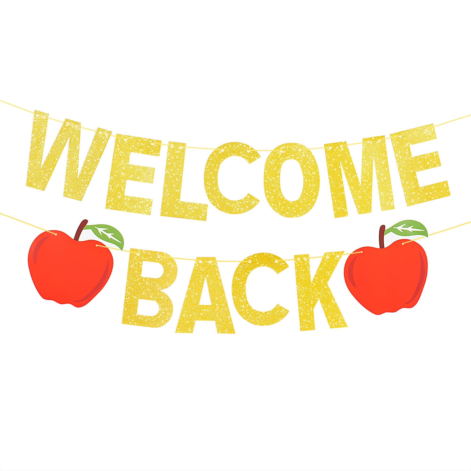 10 Feet Apple Glitter Welcome Back to School Banner - No DIY Classroom Decorations, First Day of School Backdrop, Home & School Party Decor for Teachers & Students