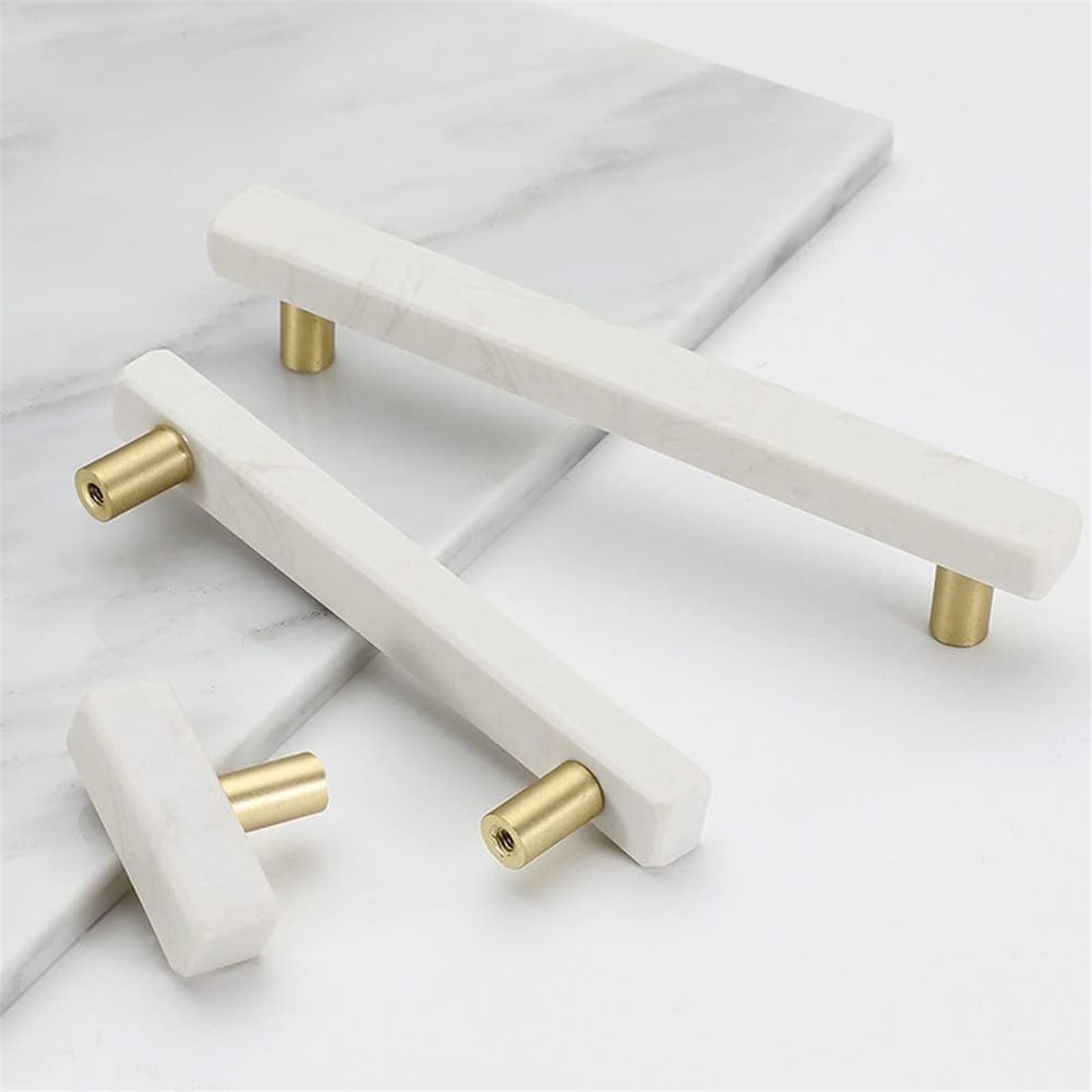 Modern Marble Drawer Pull Handles - 2 Pack Cabinet Knobs for Kitchen, Wardrobe, Cupboard & Furniture - Durable Leather Door Handles for Home & Office Decor (Single Size)