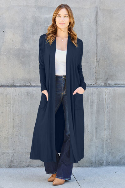 Basic Bae Full Size Open Front Long Sleeve Cover Up - Lightweight Beach Kimono for Women, Summer Swimwear Coverup, Boho Chic Loungewear for Pool, Vacation, and Resort Wear