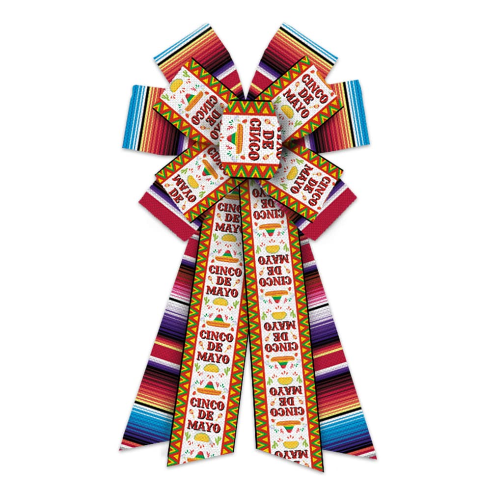 Vibrant Mexican Fiesta Bows for Wreaths - Cinco de Mayo Rainbow Serape Burlap Bows for Crafts, Indoor & Outdoor Decor - Perfect for Party Decorations, DIY Projects, and Festive Home & Garden Decor