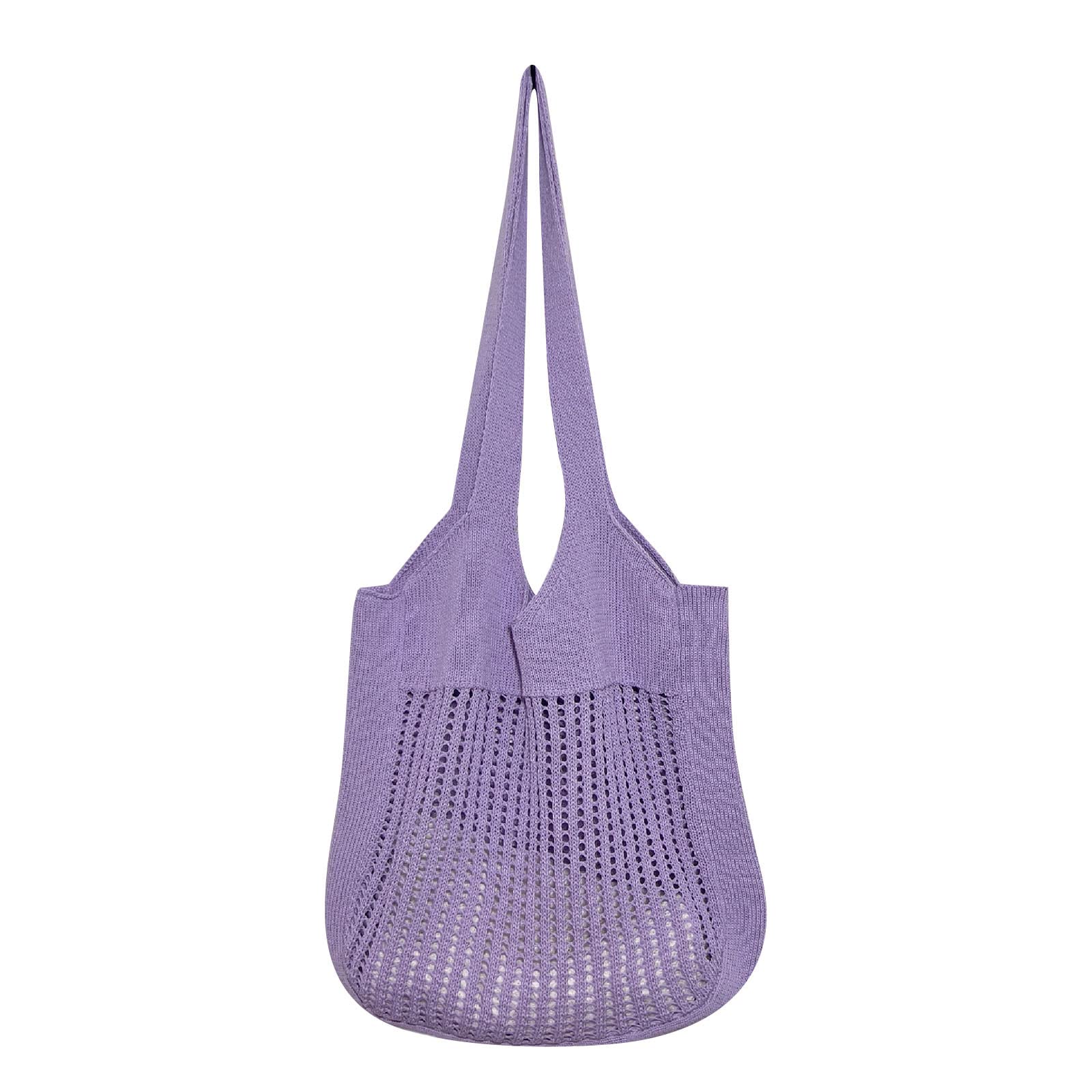 Women's Knit Mesh Straw Beach Bag - Travel & Compression Cubes Set (Purple) for Vacation & Outings