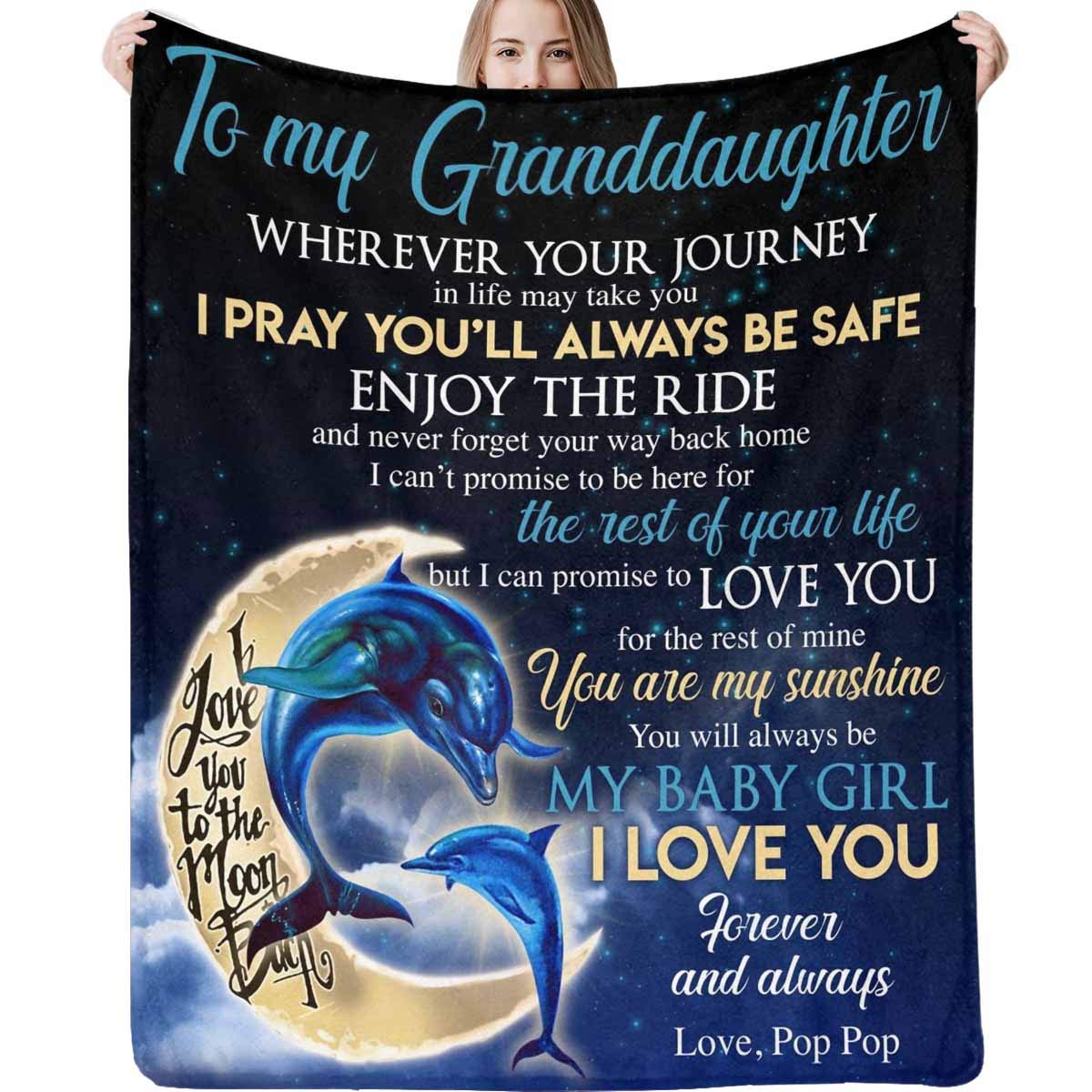My Granddaughter Blanket - You Are My Sunshine I Love You Dolphin Moon Fleece Throw Blanket 60x80 Inches - Soft Cozy Blanket for Sofa, Couch, Bed - Perfect Gift for Grandkids, Birthday, Christmas