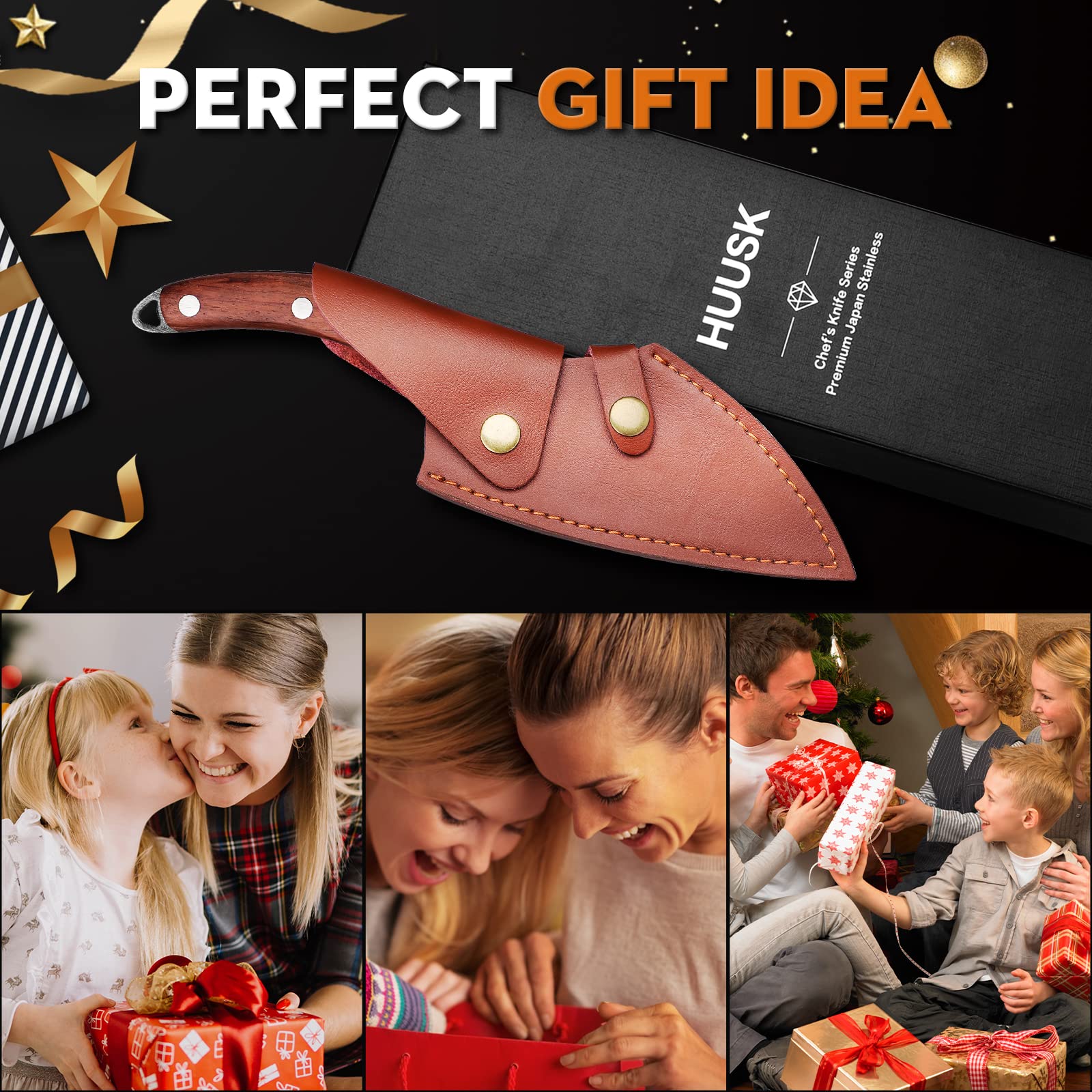 Premium Huusk Hand-Forged Japanese Meat Cleaver - Professional Butcher Knife for Meat Cutting, Viking Kitchen Knife with Sheath - Perfect for Home Cooking, BBQ & Outdoor Camping - Ideal Thanksgiving & Christmas Gift for Chefs