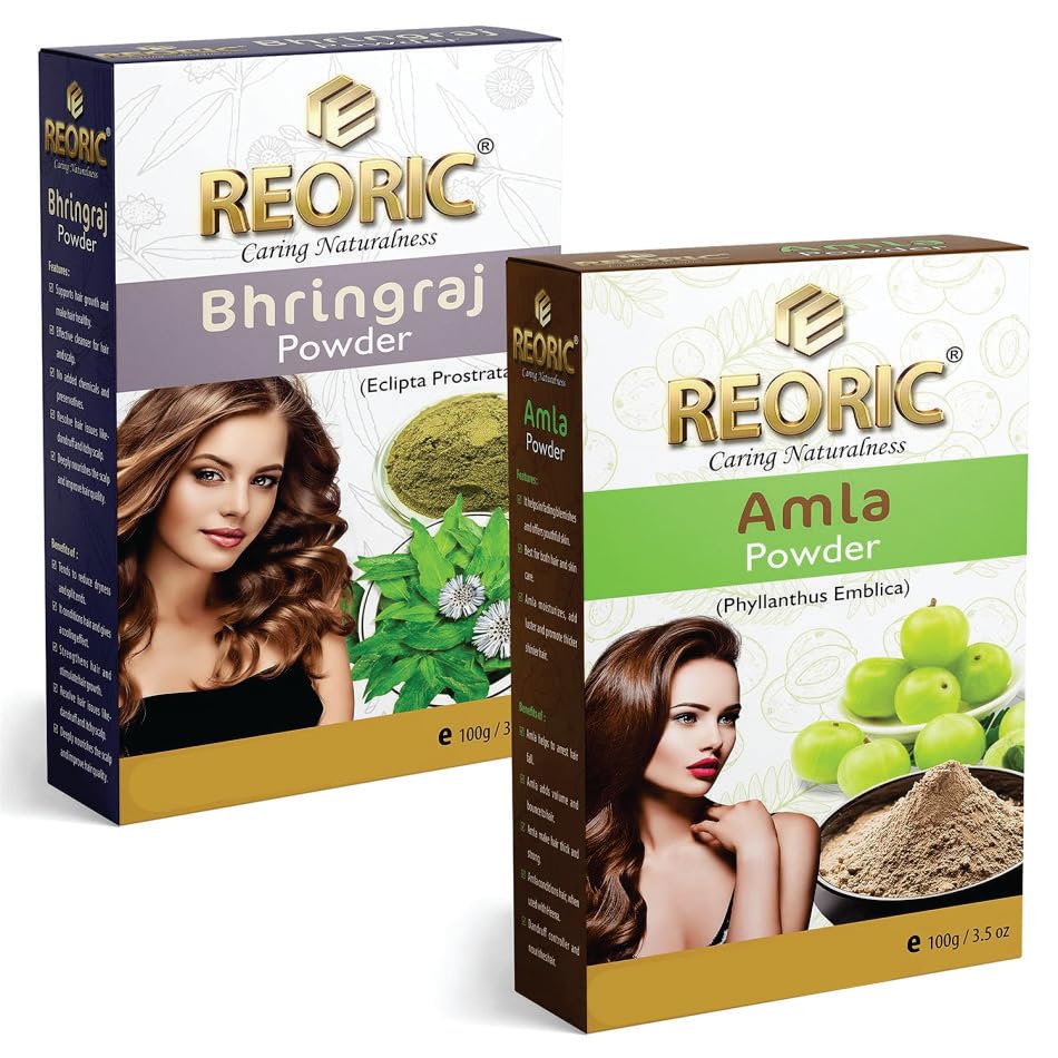 Organic Amla Powder & Bhringraj Powder for Hair Growth - Indian Gooseberry & Eclipta Alba Natural Hair Care (200g, Pack of 2) - Promotes Stronger, Healthier Hair for Men & Women - Perfect for DIY Hair Masks & Ayurvedic Treatments