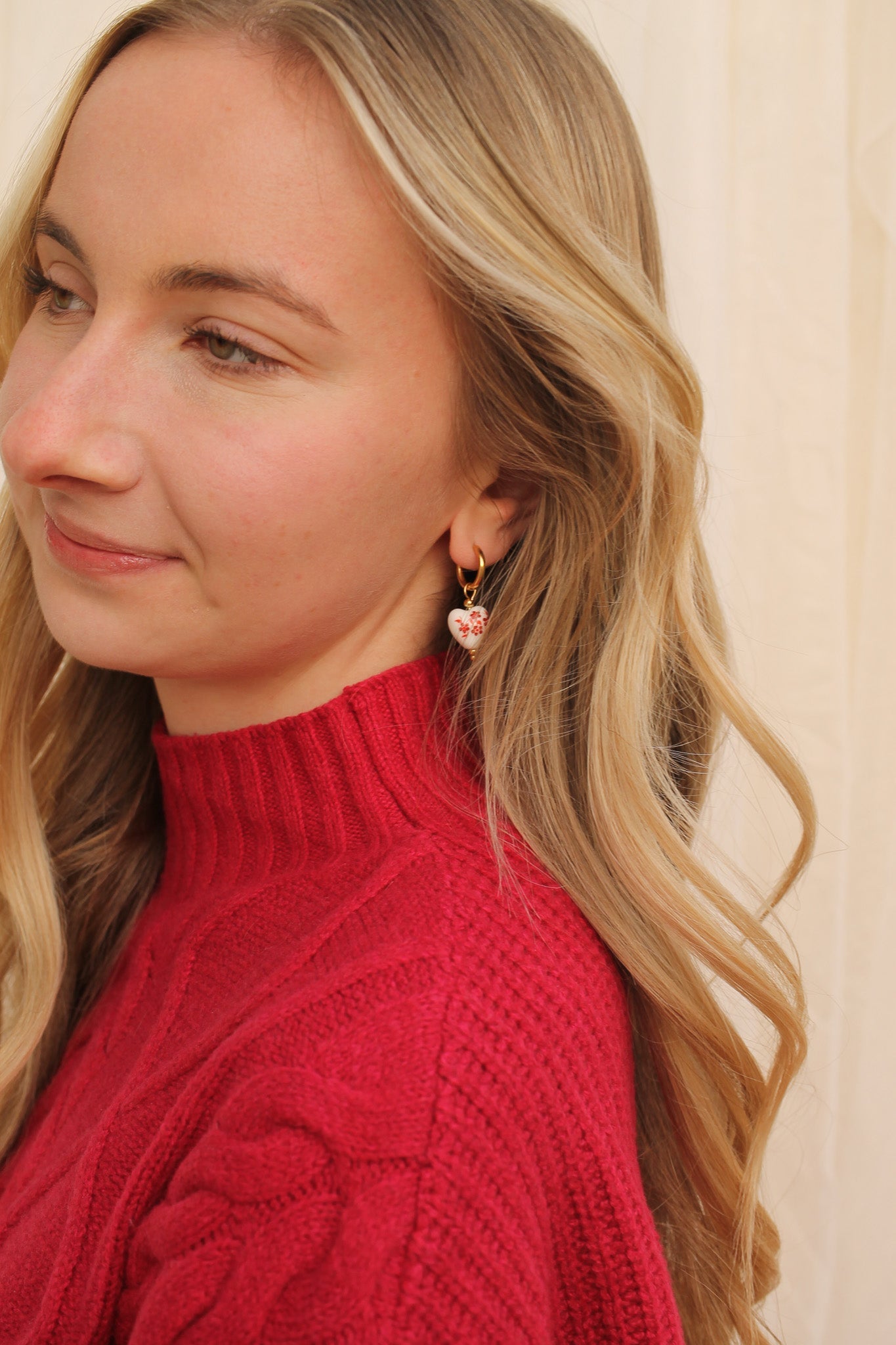 Red Mini Bella Hoop Earrings - Dainty Gold Hoops for Women, Everyday Wear & Special Occasions