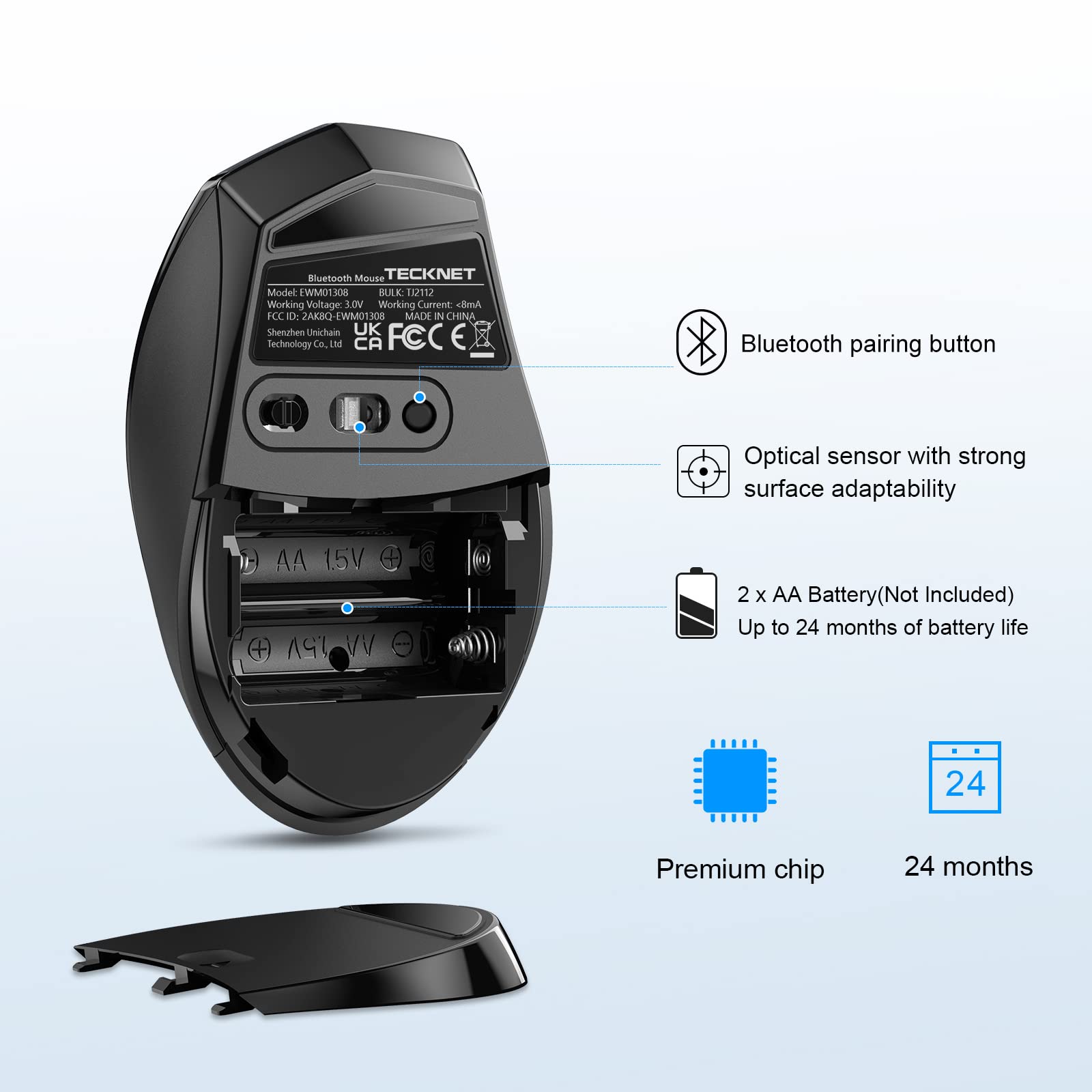 TECKNET Wireless Bluetooth Mouse - 4800 DPI Adjustable Computer Mouse with 24-Month Battery Life, 6 Buttons for iPad Pro/Laptop/Surface Pro/Windows/Chromebook (Red) - Perfect for Office Work, Gaming & Travel Use