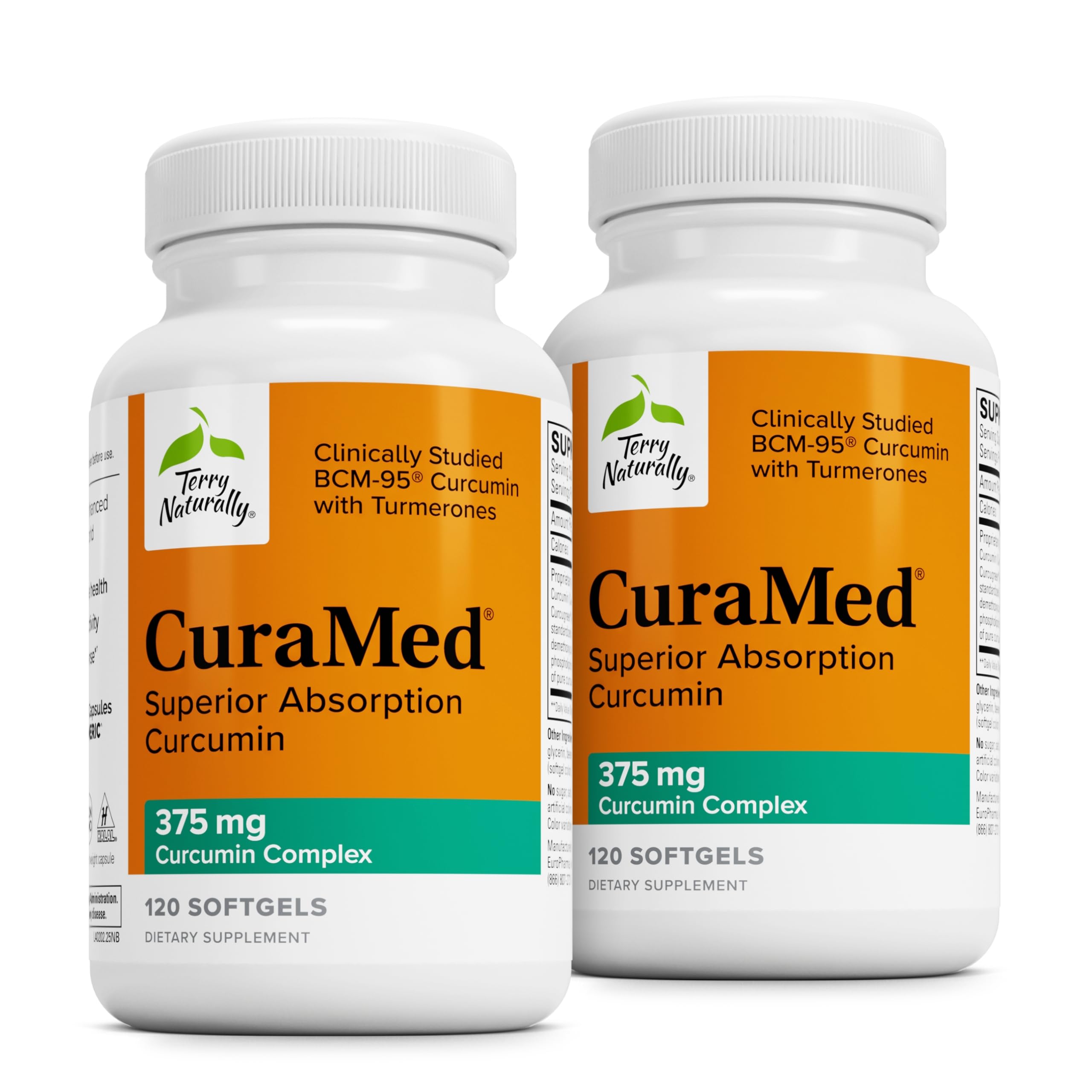 Terry Naturally CuraMed 375mg - Premium Turmeric Curcumin Supplement for Brain, Immune & Liver Support - 120 Softgels (Pack of 2) - Antioxidant-Rich Formula with Essential Oils - Perfect for Daily Wellness & Joint Health