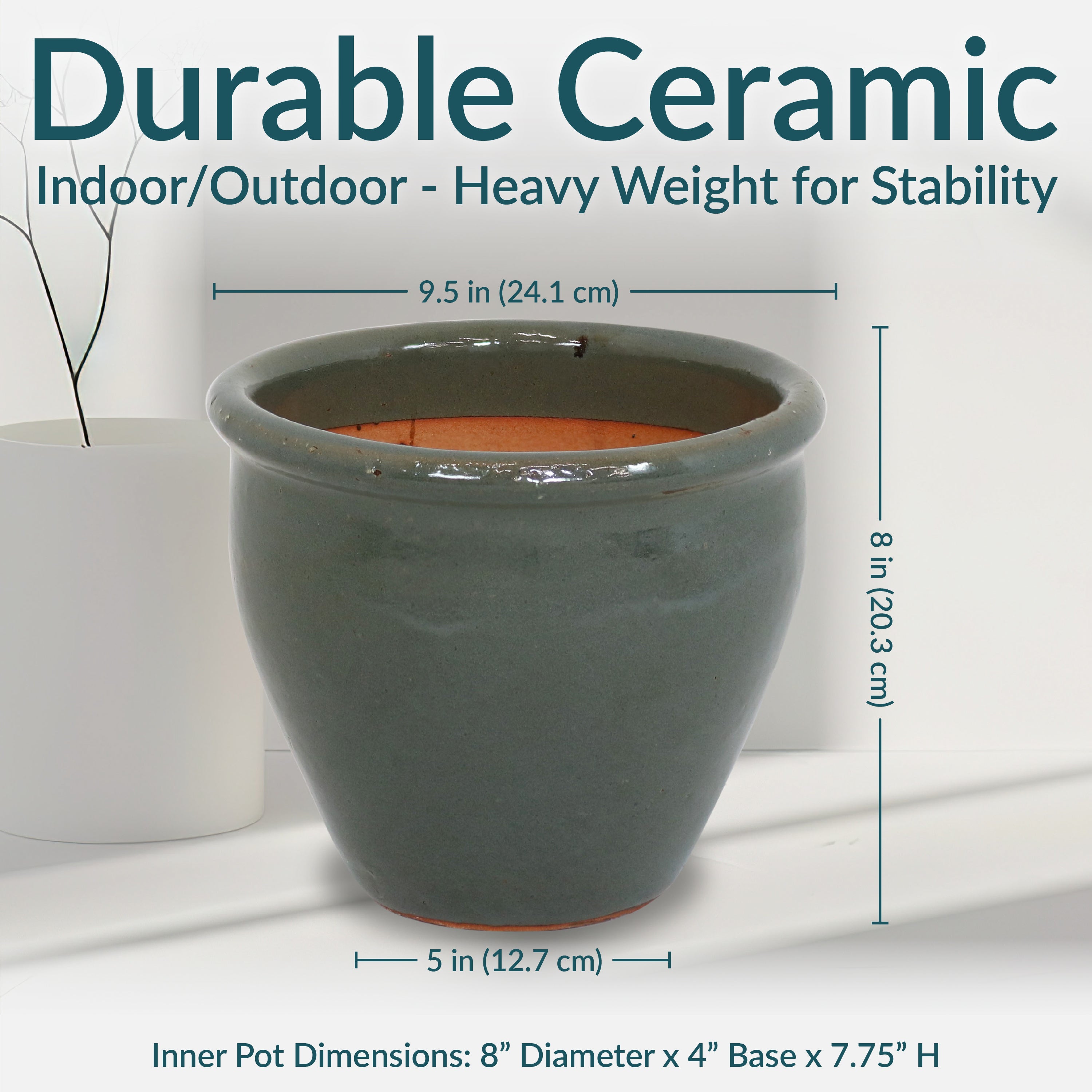 Sunnydaze Chalet Glazed Ceramic Plant Pots with Drainage Holes - Set of 2, Indoor Outdoor Garden Decor for Flowers, Succulents, Herbs - Perfect for Patio, Balcony, and Home Décor