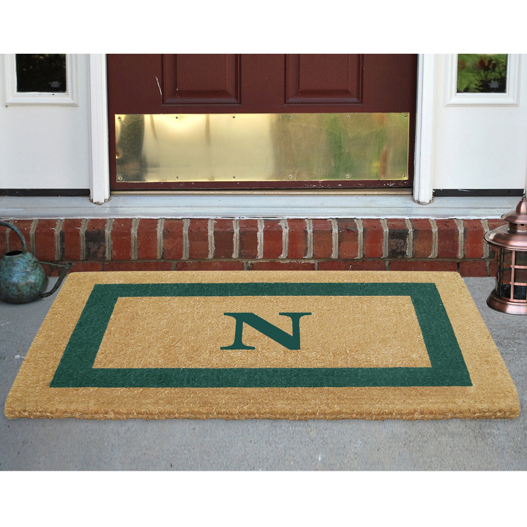 Personalized Monogram N Coir Door Mat - Heavy Duty Natural Coco Fiber Welcome Mat with Single Picture Frame Design | Durable Handcrafted Outdoor Rug | Eco-Friendly Green 30