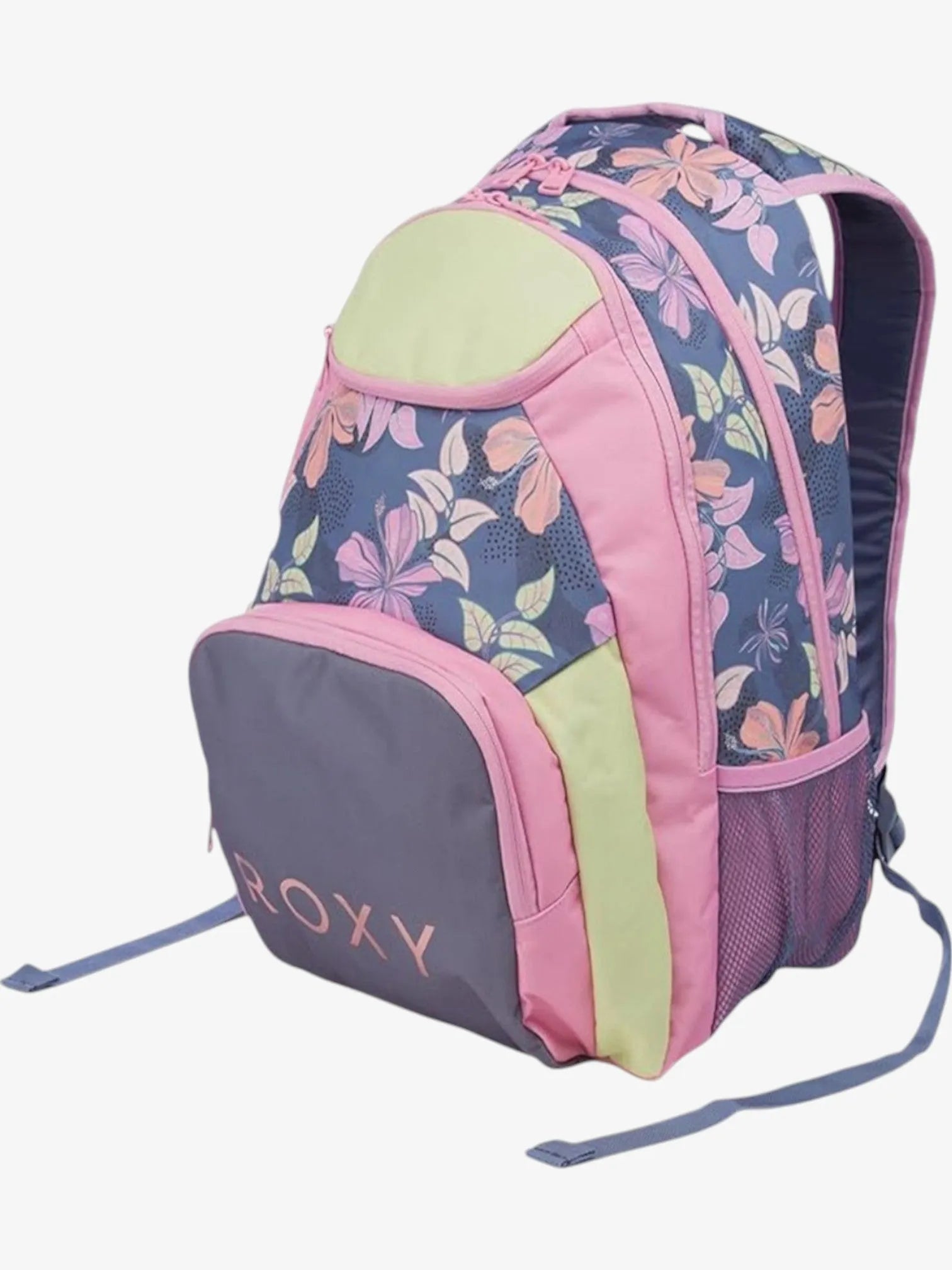 Roxy Shadow Swell Printed Backpack - Blue Pink Floral Design for Women, Perfect for School, Travel & Outdoor Adventures